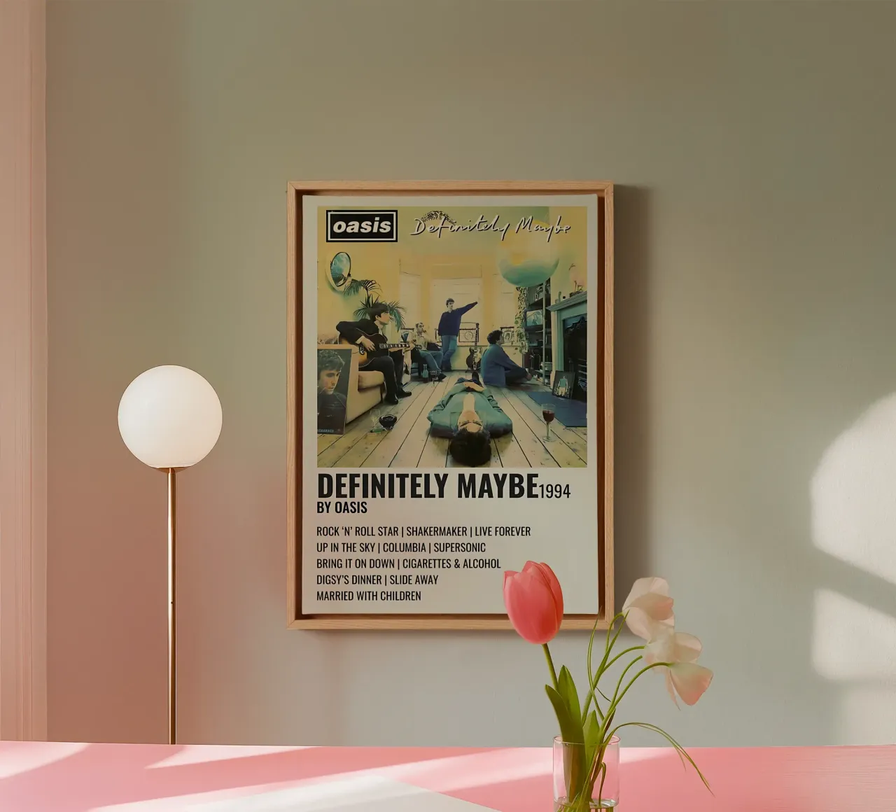 Definitely Maybe 1994 poster by Oasis canvas with Floater frame by domherrick1