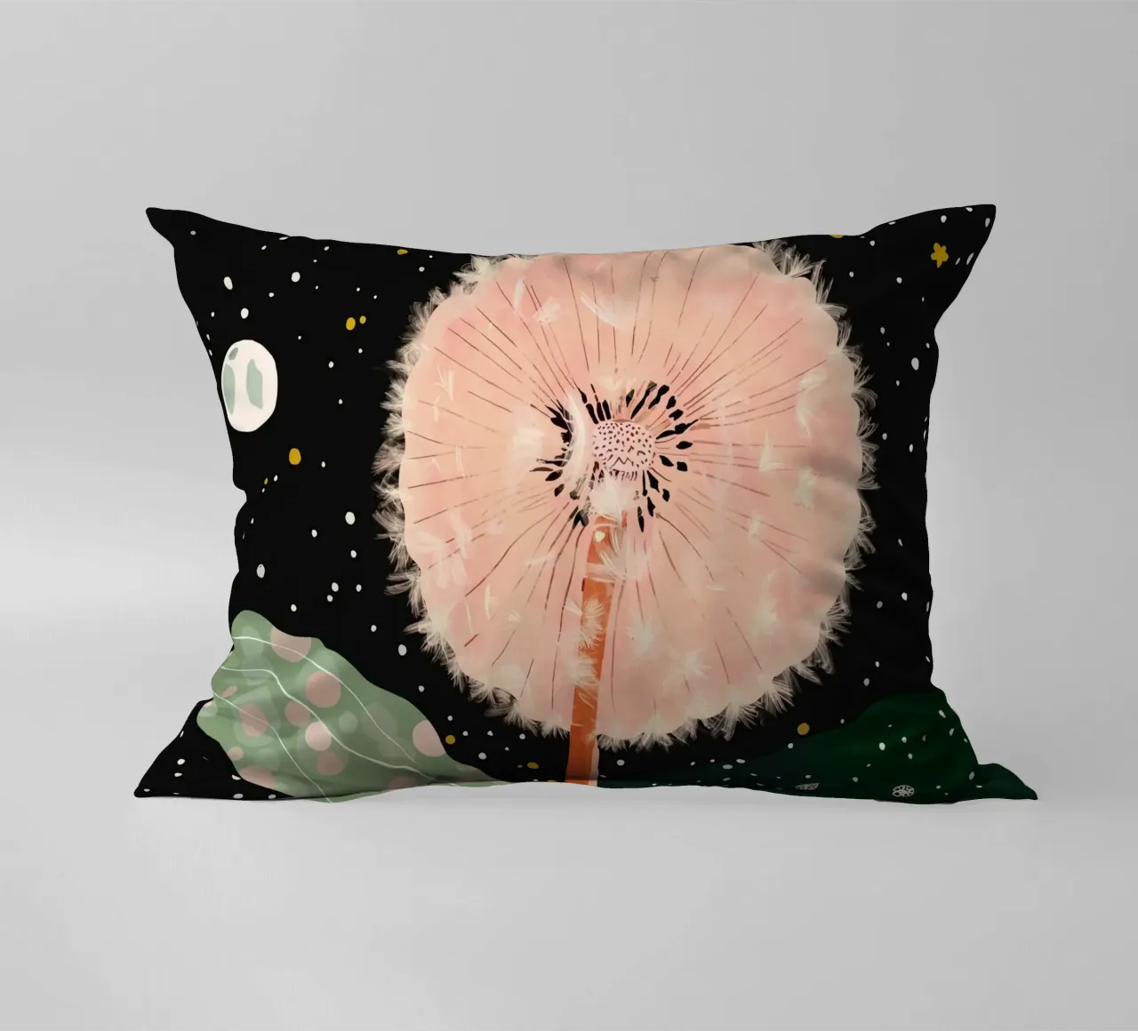 Night Dandelion decorative cushion by ArtsySesta