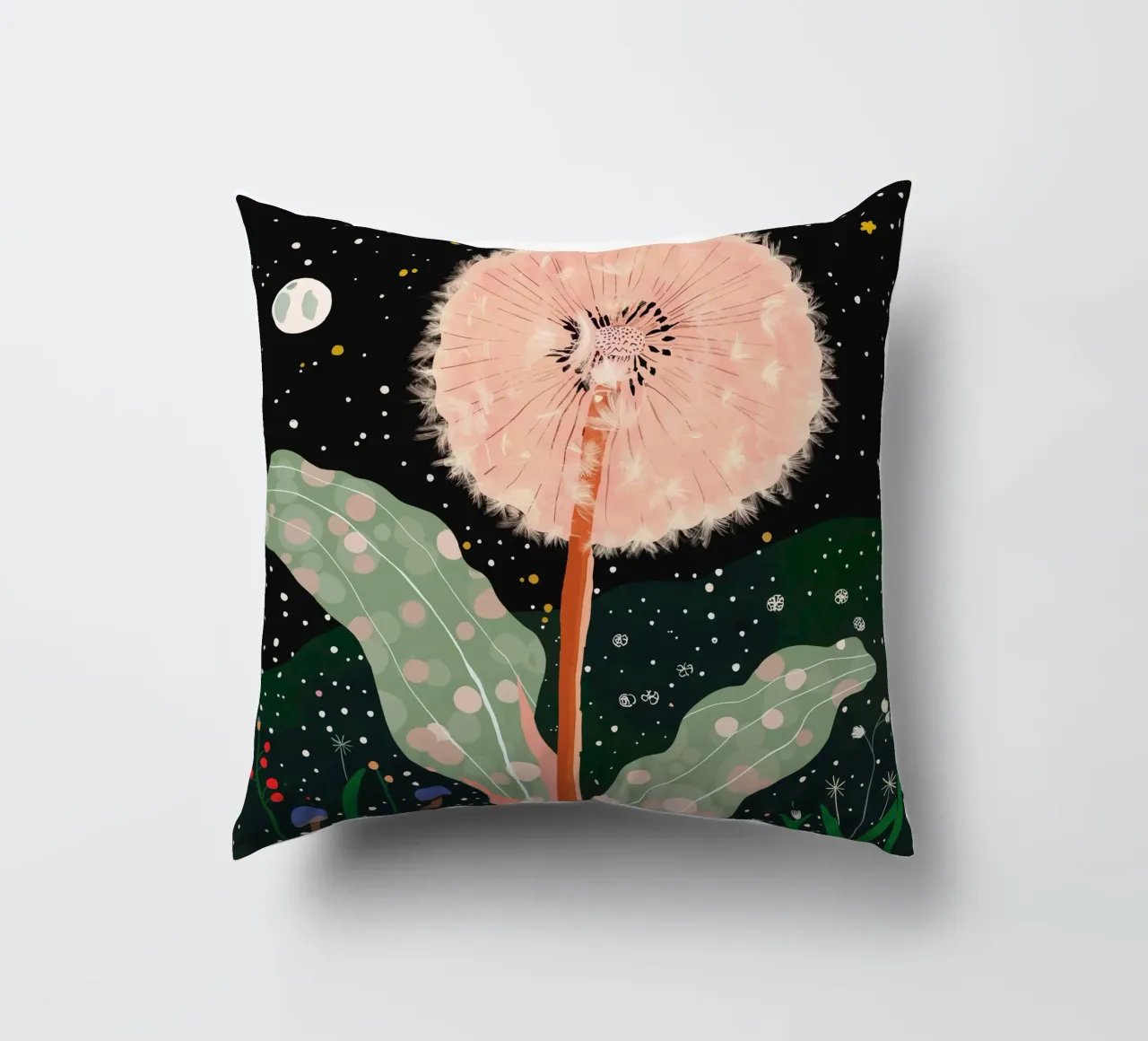 Night Dandelion decorative cushion by ArtsySesta