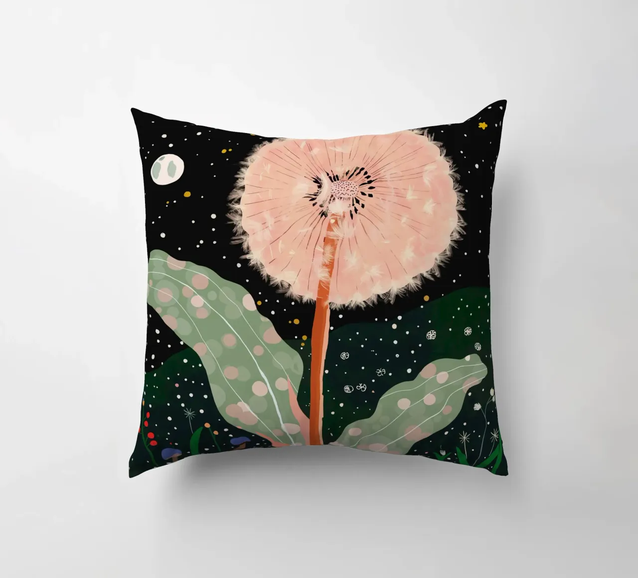 Night Dandelion decorative cushion by ArtsySesta