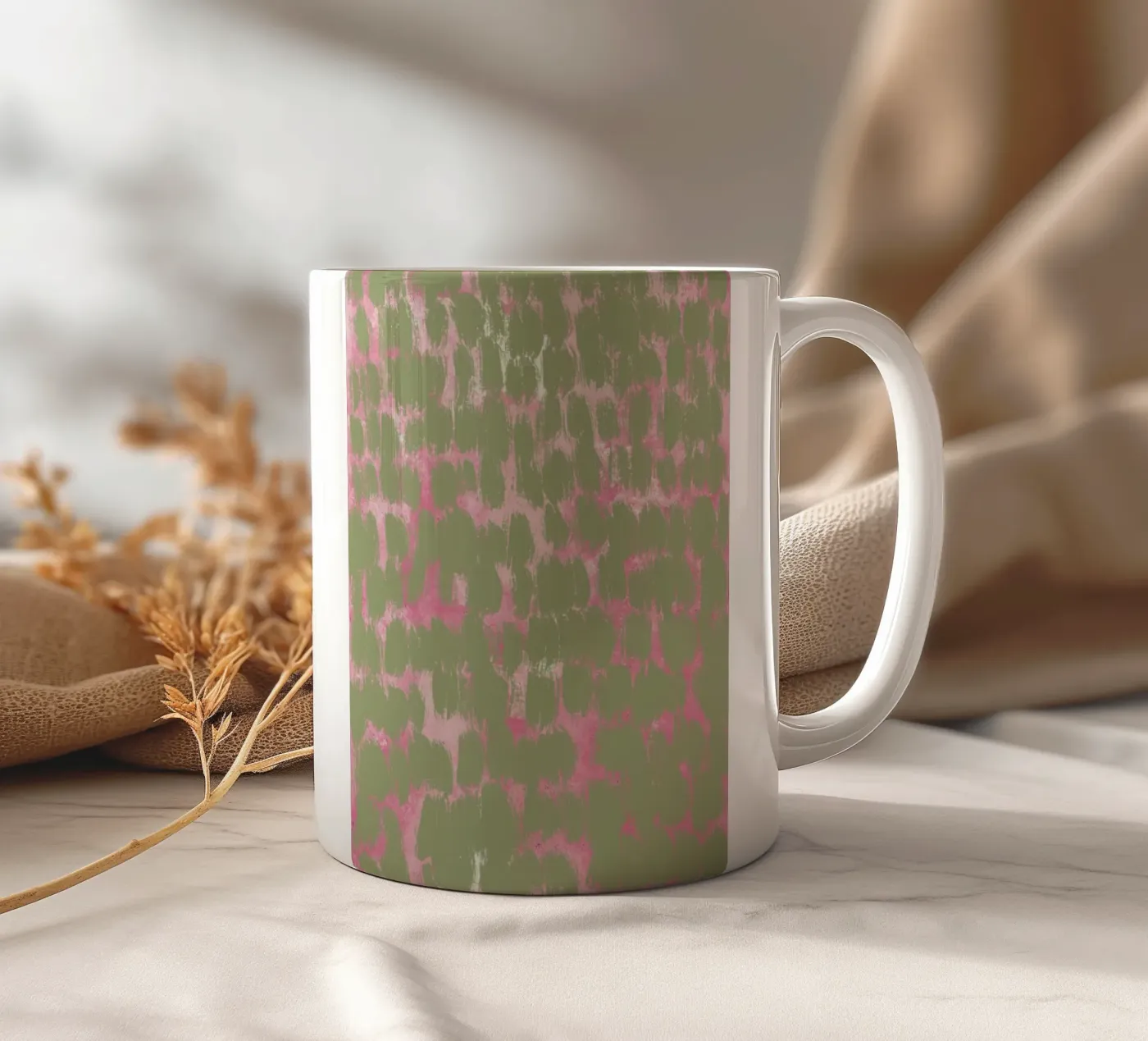 Tiny brushstrokes pattern ceramic mug by Little Dean