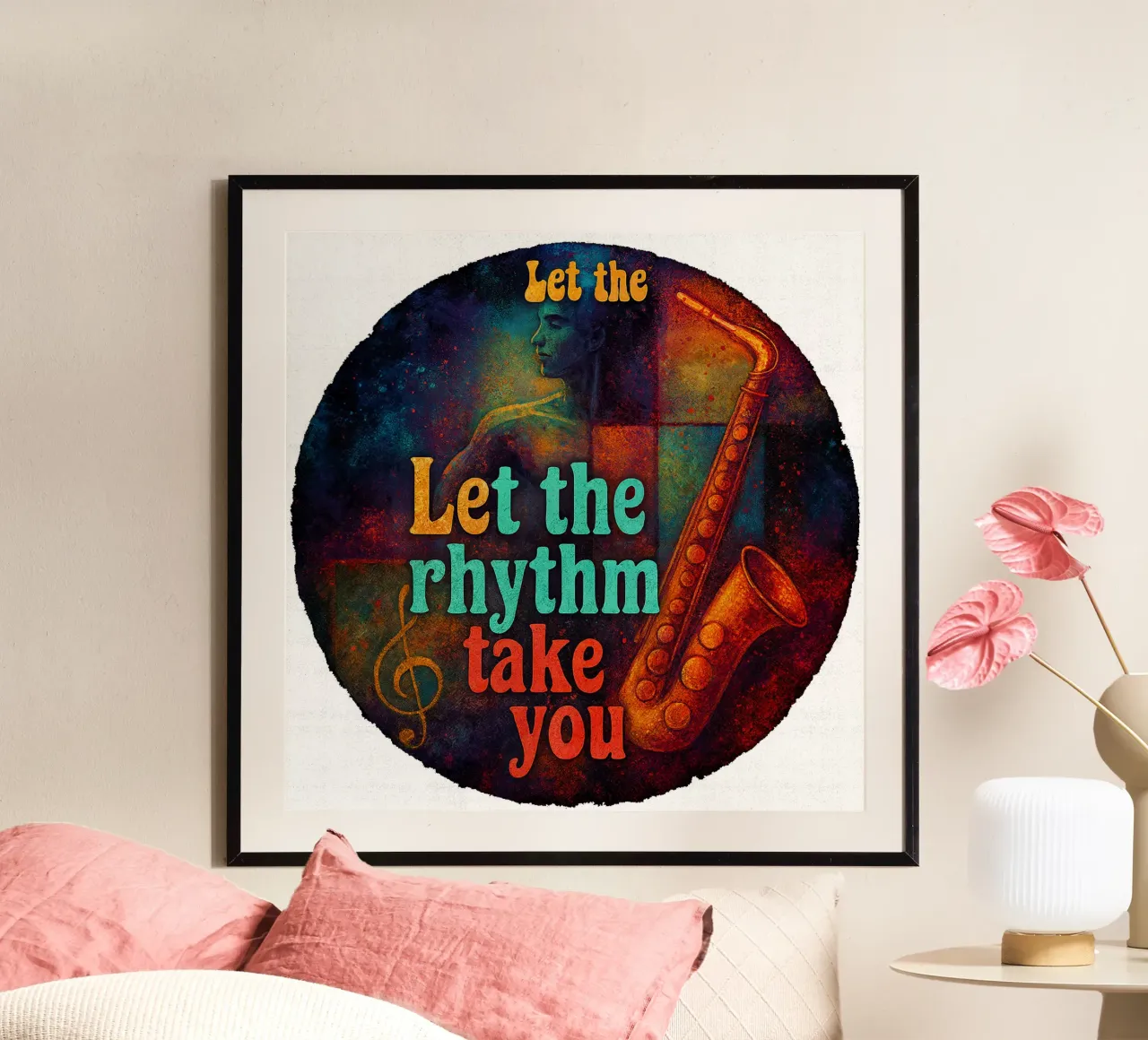LET THE RHYTHM TAKE YOU poster con telaio in legno da Vintage Van Gogh