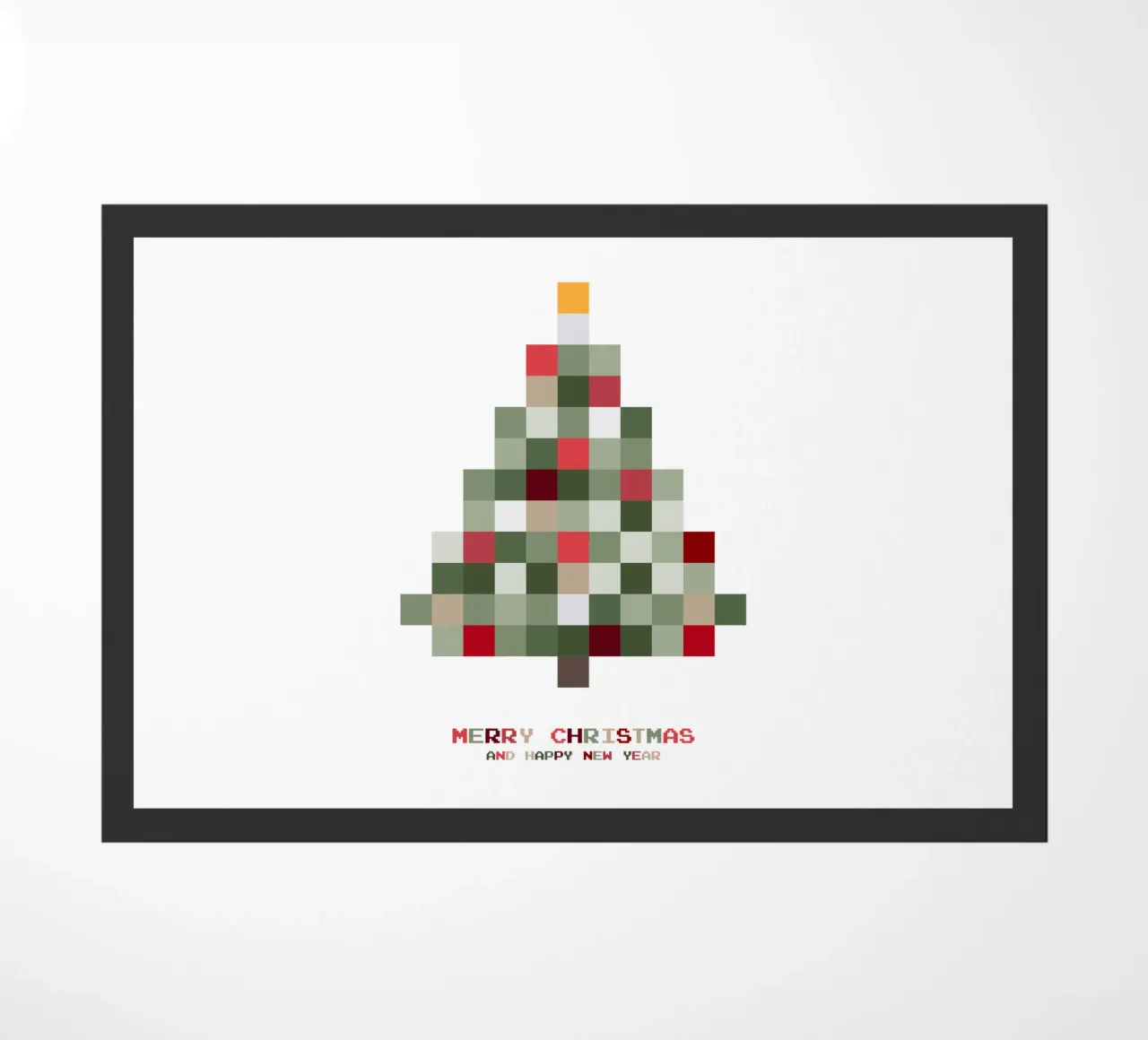 Feliz Navidad - Árbol de Navidad píxel felpudo de Black Sign Artwork