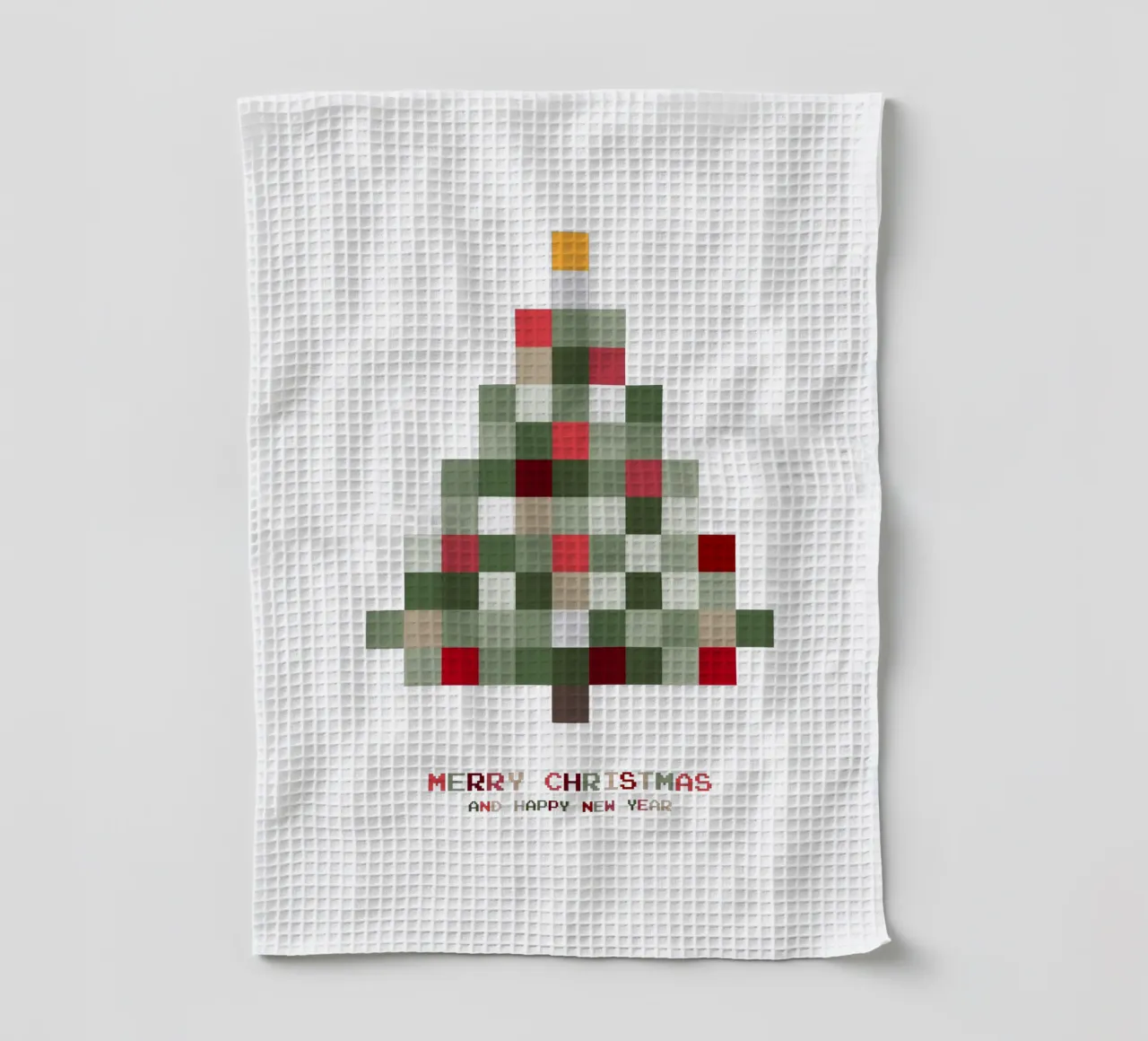 Feliz Navidad - Árbol de Navidad píxel paño de cocina de Black Sign Artwork
