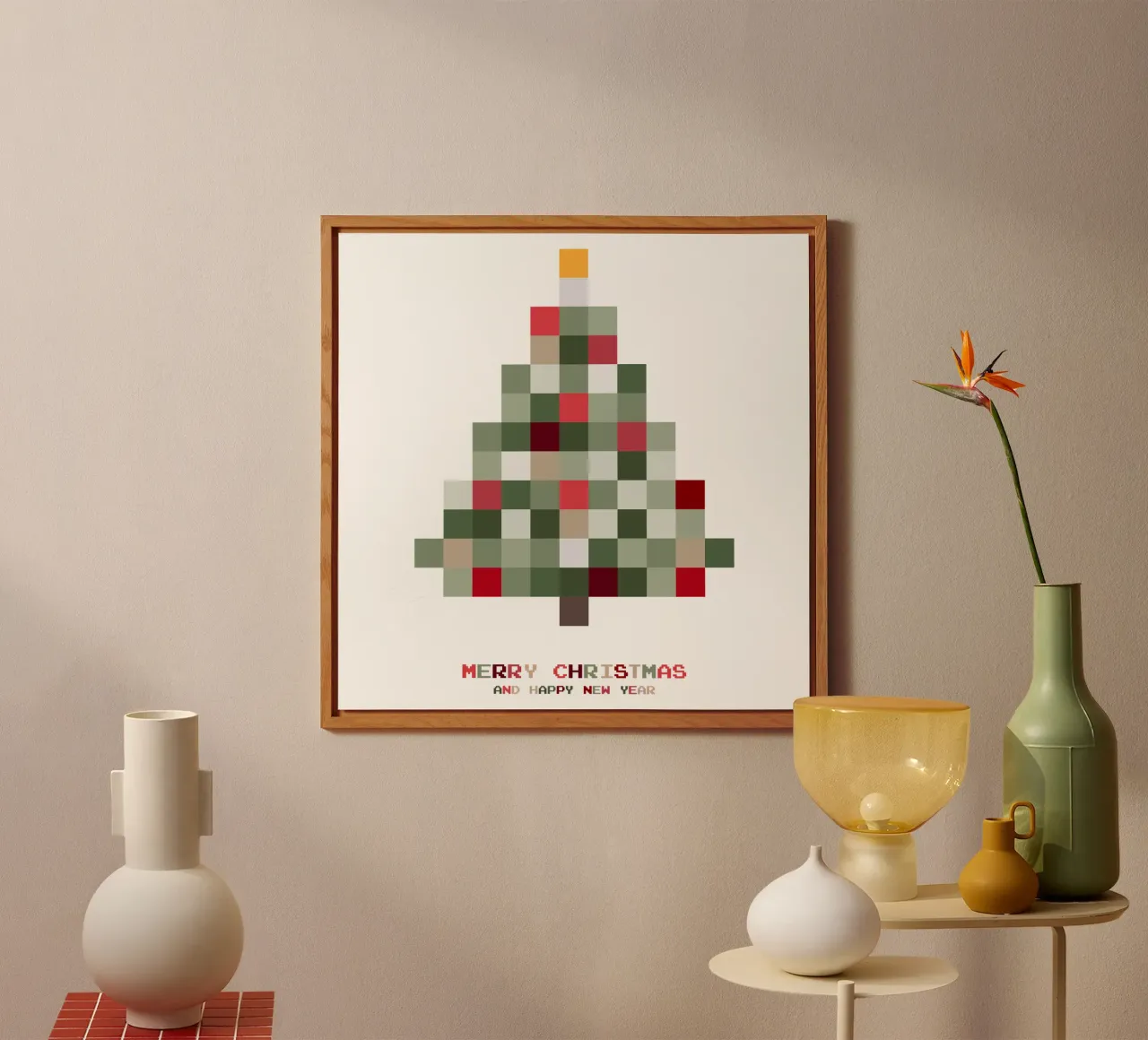 Feliz Navidad - Árbol de Navidad píxel aluminio dibond de Black Sign Artwork