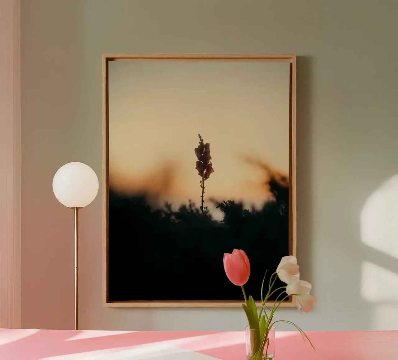 bloemen zonsondergang canvas met Baklijst van Earthly Visions