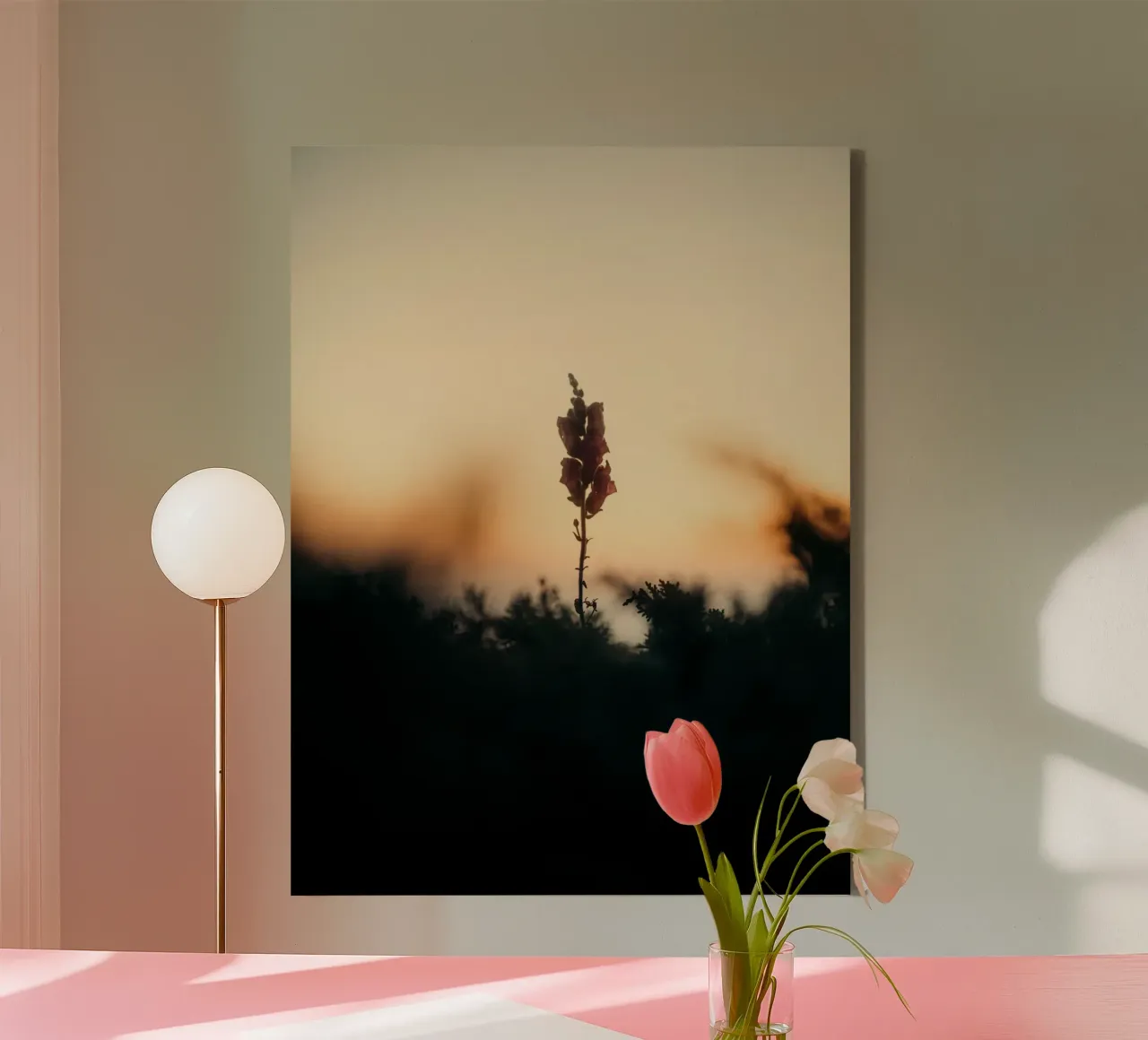 bloemen zonsondergang canvas met Baklijst van Earthly Visions