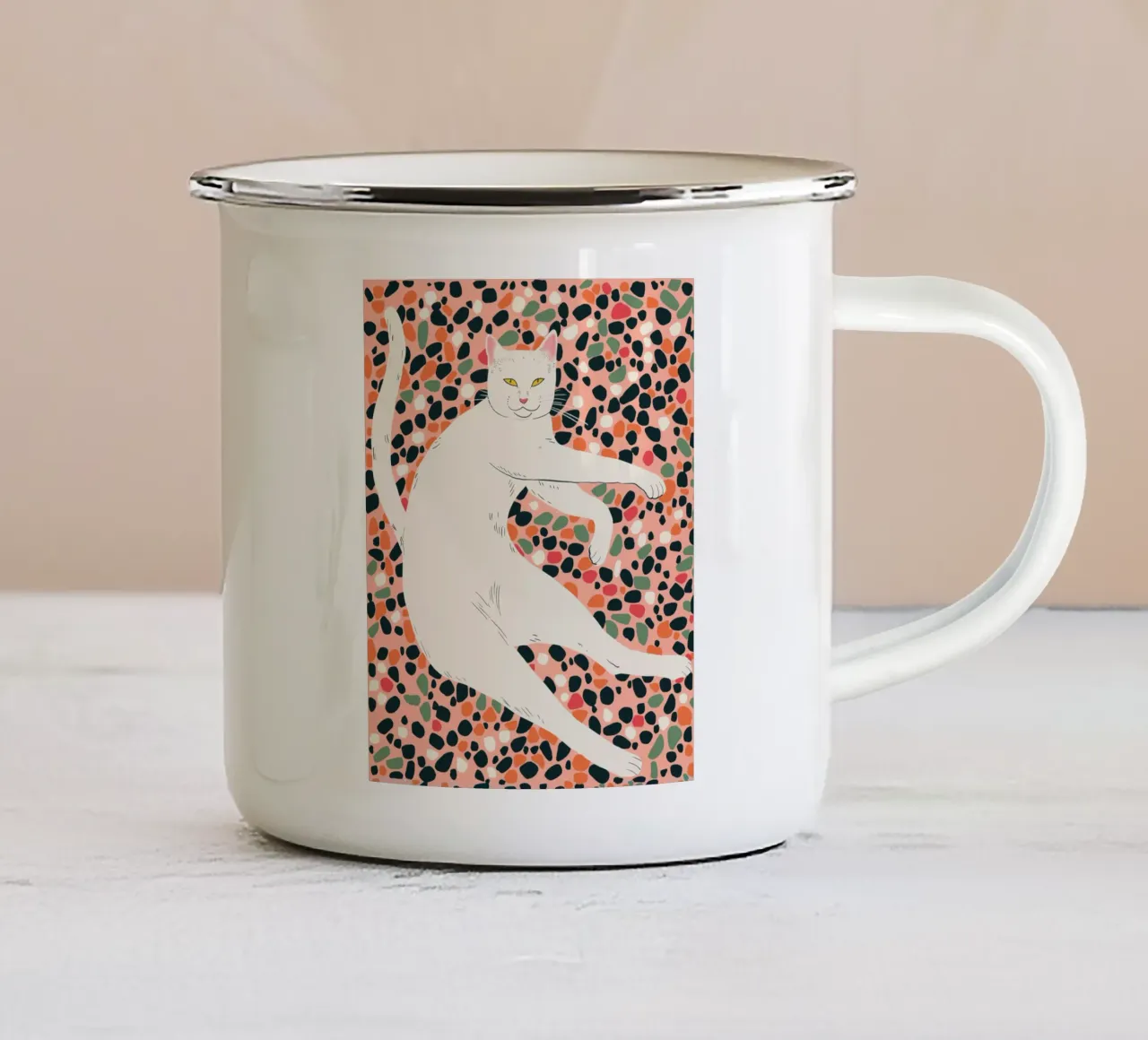 Cat Stretching enamel mug by ArtsySesta