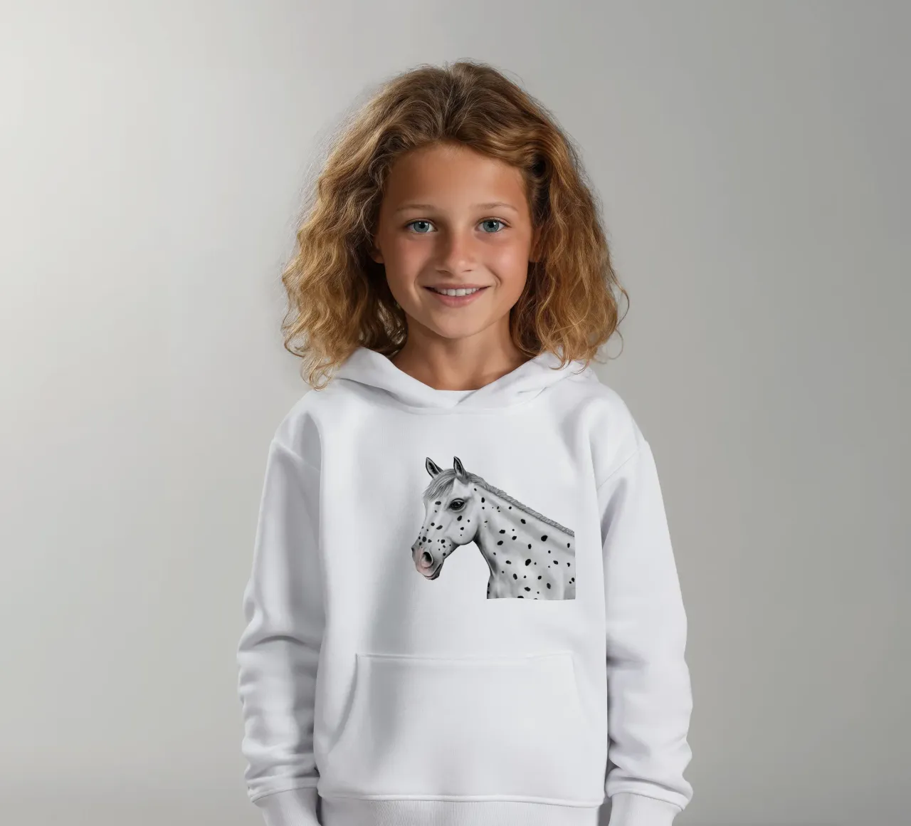 Pferde-Portrait • Knabstrupper felpa bambino con cappuccio da Moonlit Illustrations