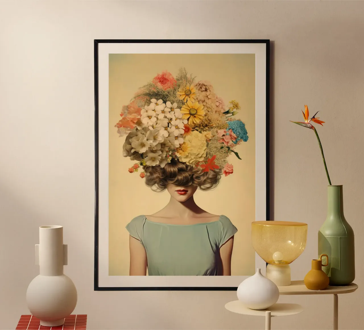 Fiore per capelli vintage 2 poster con telaio in legno da Tameo