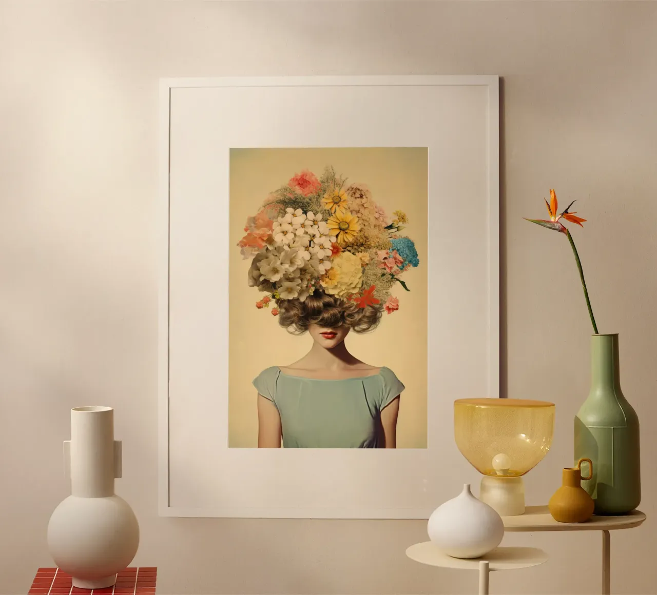 Fiore per capelli vintage 2 poster con telaio in legno da Tameo