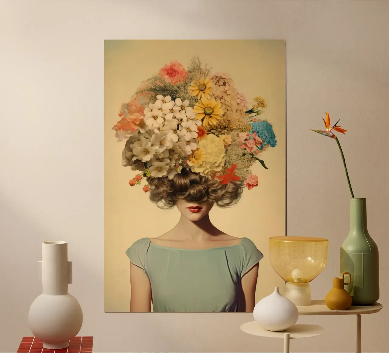 Fiore per capelli vintage 2 poster con telaio in legno da Tameo