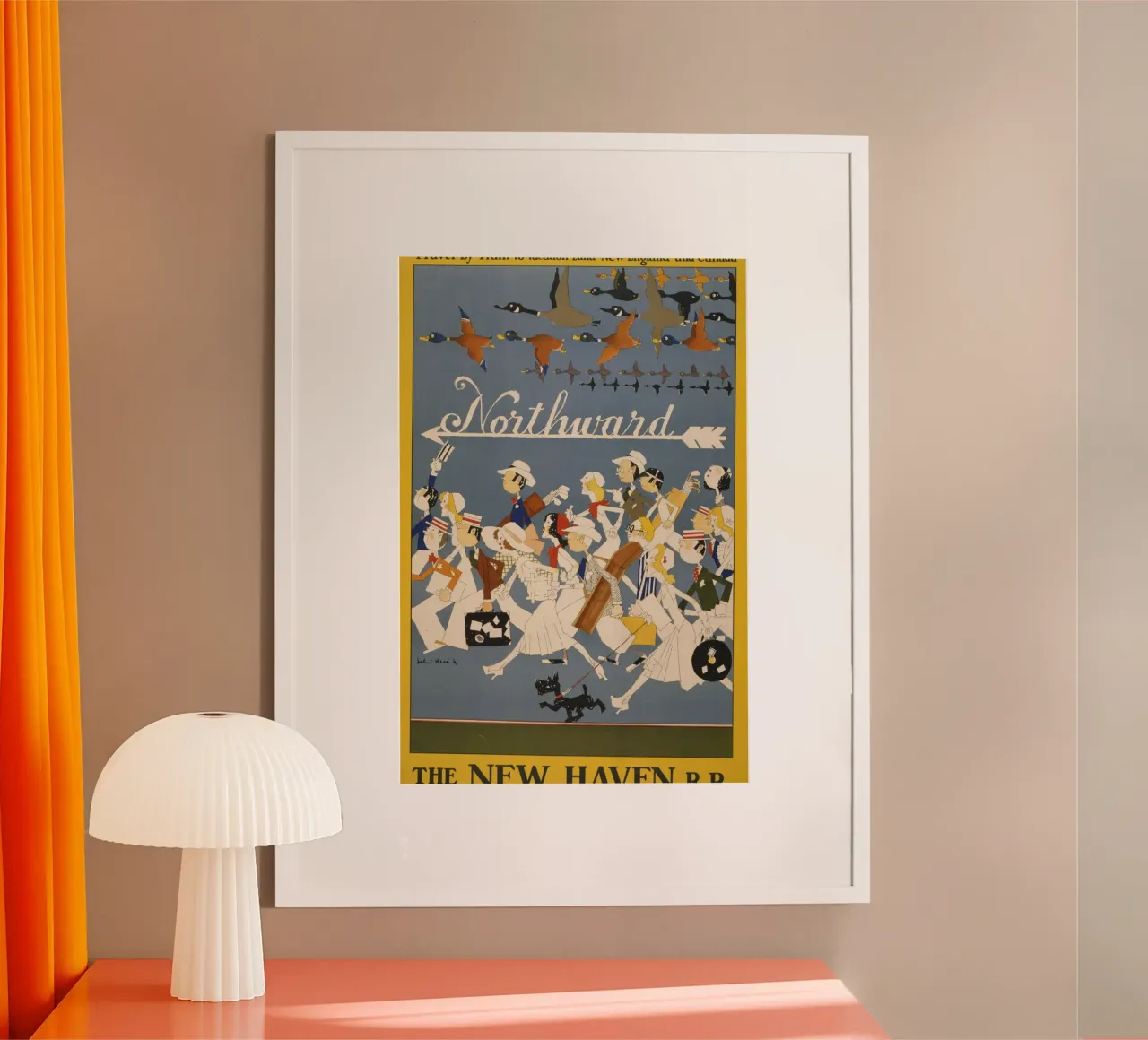 Poster della New Haven R.R., viaggio nel New England, treno d'epoca poster da homdeco