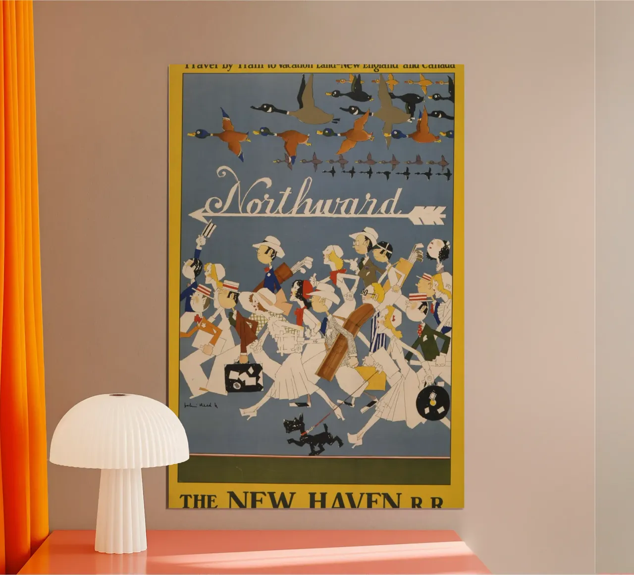 Poster della New Haven R.R., viaggio nel New England, treno d'epoca poster da homdeco