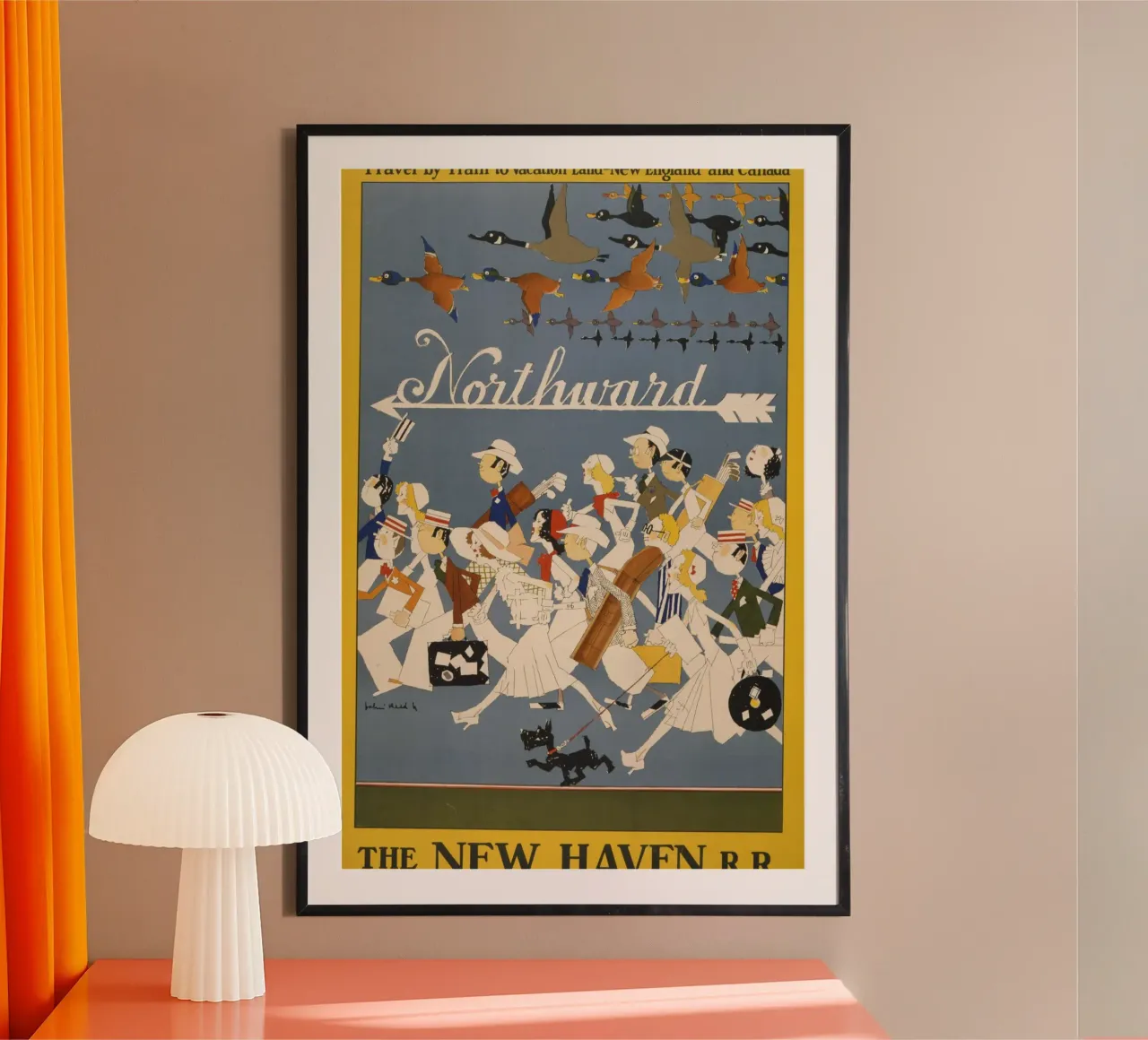 Poster della New Haven R.R., viaggio nel New England, treno d'epoca poster da homdeco