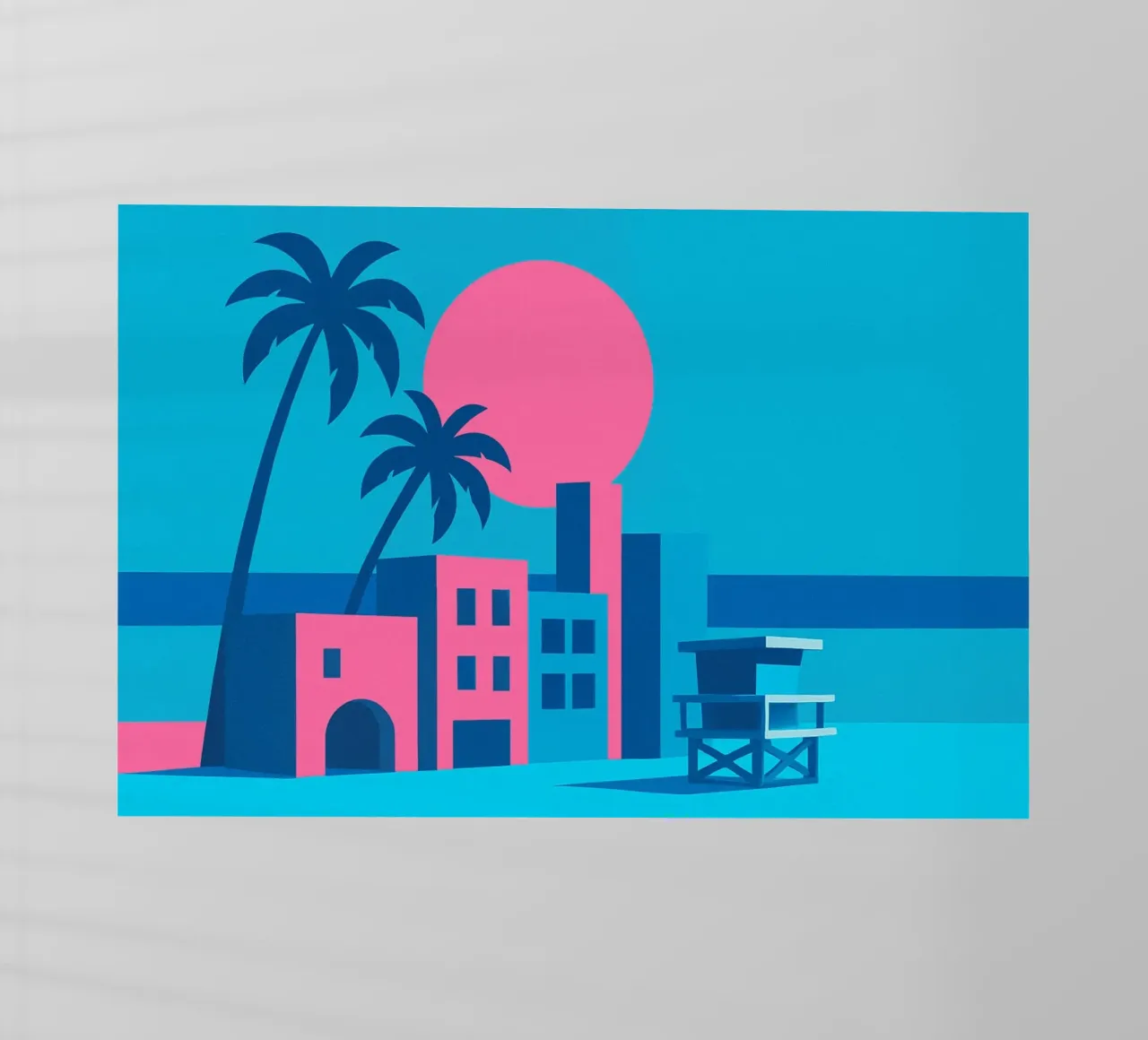 Venice Beach Pop - Palmieri e palazzi in rosa pellicola backlit da JETLAG | affiches voyage