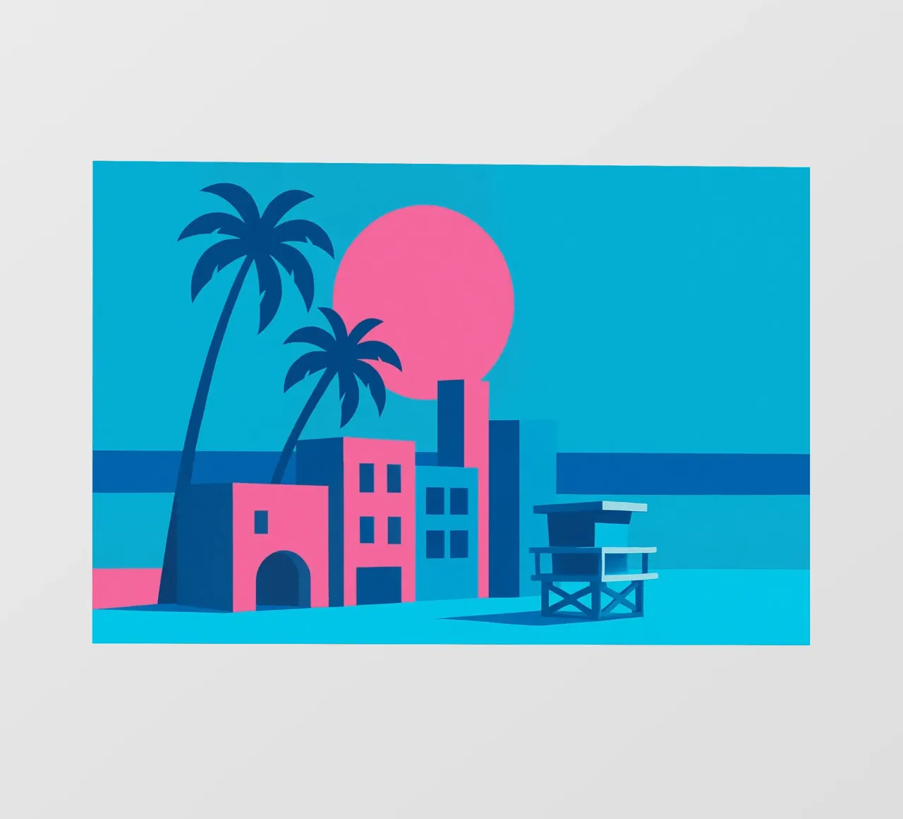 Venice Beach Pop - Palmieri e palazzi in rosa pellicola backlit da JETLAG | affiches voyage