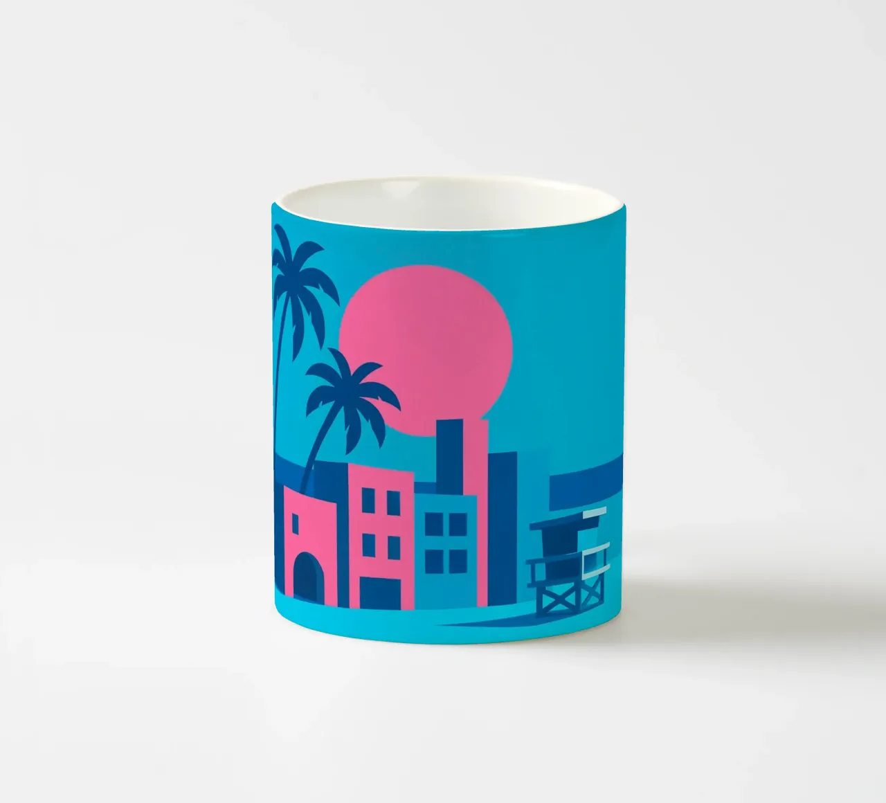 Venice Beach Pop - Palmieri e palazzi in rosa tazza in ceramica da JETLAG | affiches voyage