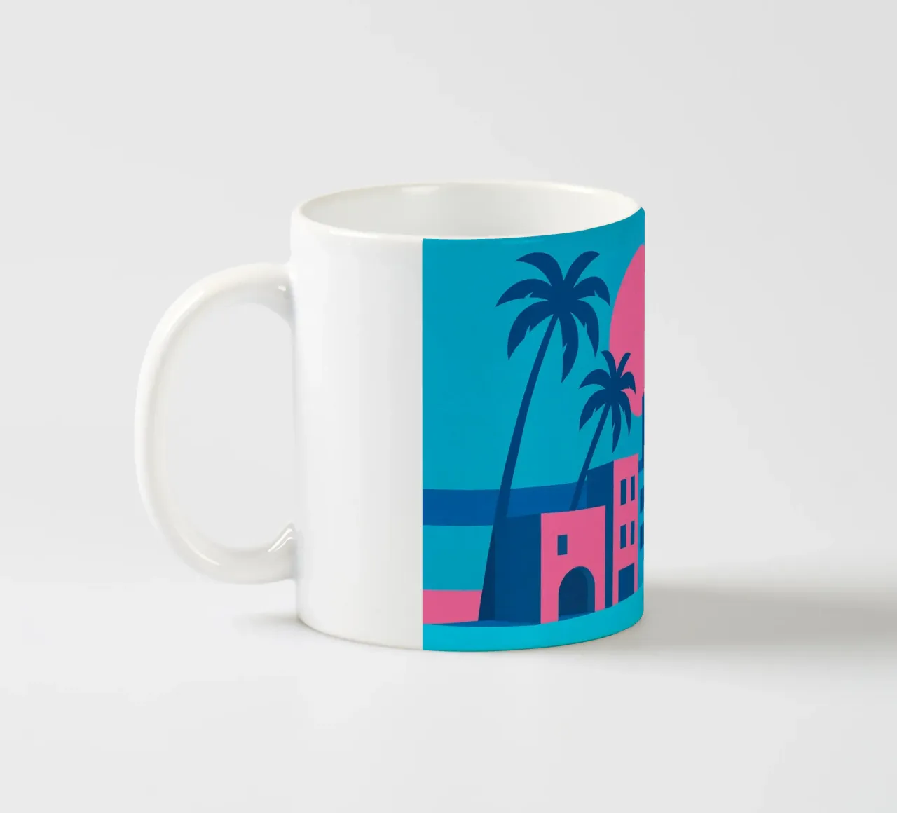 Venice Beach Pop - Palmieri e palazzi in rosa tazza in ceramica da JETLAG | affiches voyage