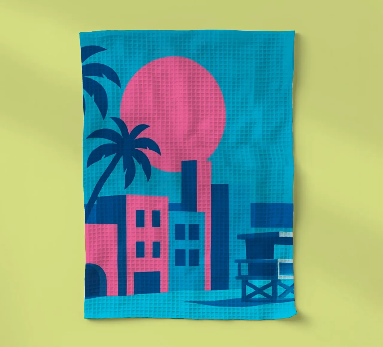 Venice Beach Pop - Palmieri e palazzi in rosa canovaccio da cucina da JETLAG | affiches voyage