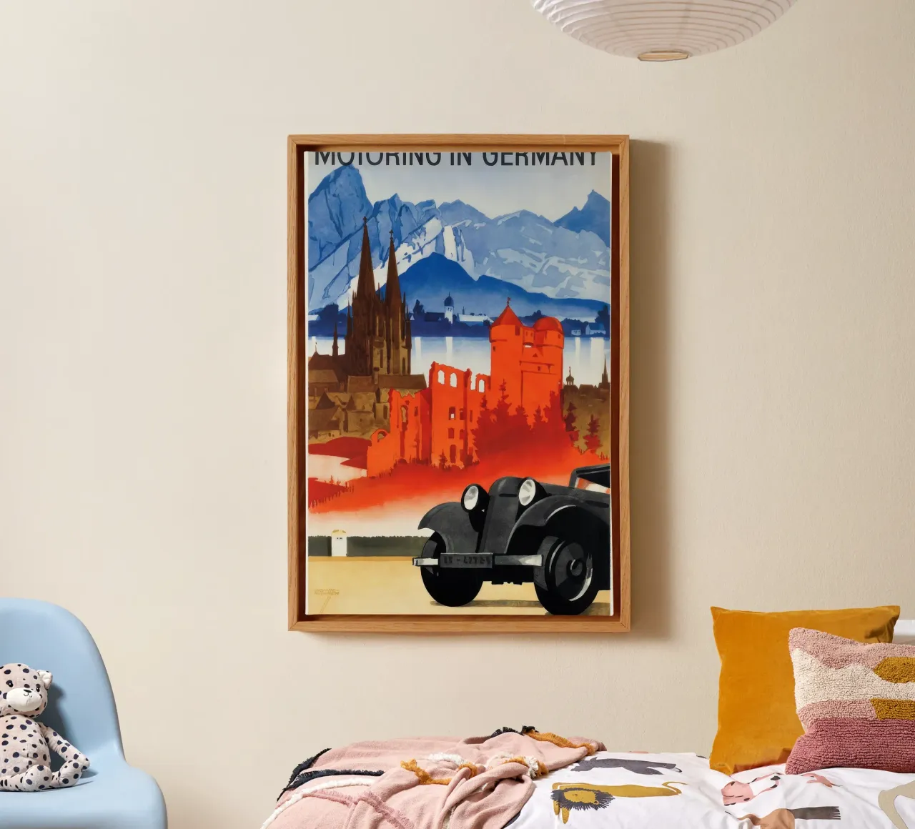 Poster "Motoring in Germany", arte di viaggio d'epoca, auto, castellana tela con Cornice a cassetta da homdeco