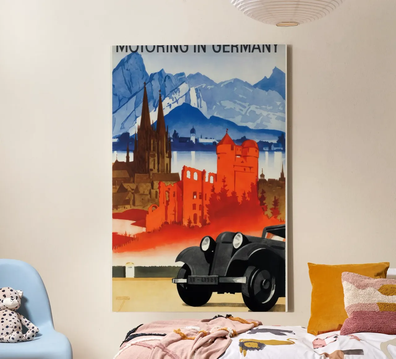 Poster "Motoring in Germany", arte di viaggio d'epoca, auto, castellana tela con Cornice a cassetta da homdeco