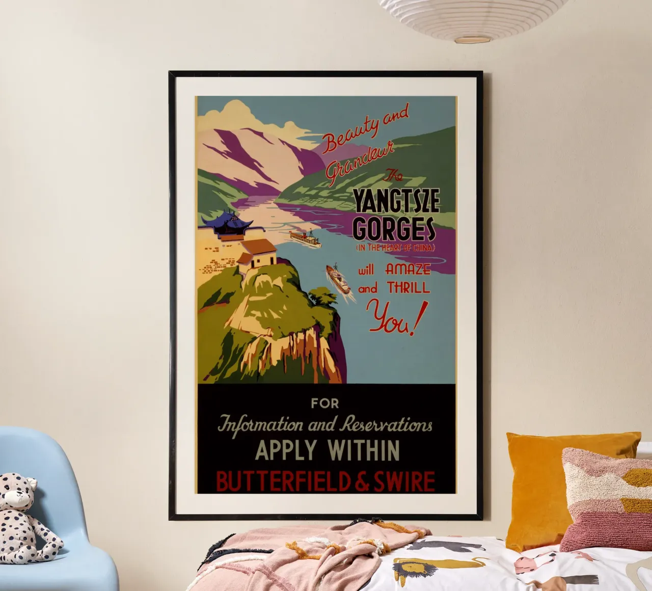 Poster sulle gole dello Yangtze, viaggio d'epoca in Cina, arte retrò, territorio poster con telaio in plastica da homdeco