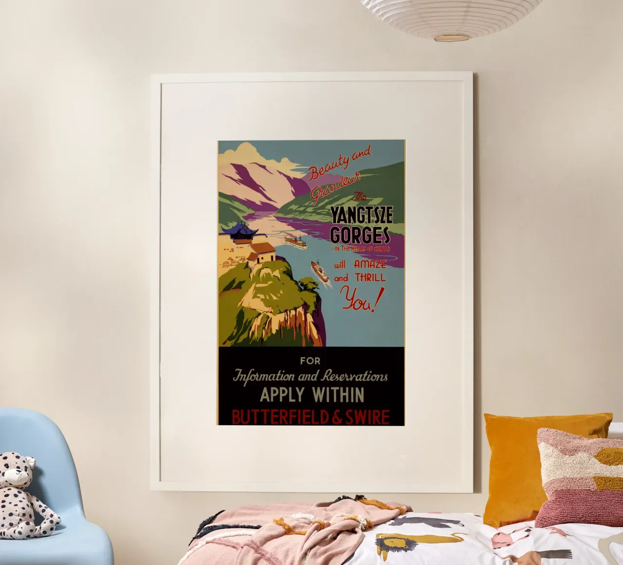 Poster sulle gole dello Yangtze, viaggio d'epoca in Cina, arte retrò, territorio poster con telaio in plastica da homdeco