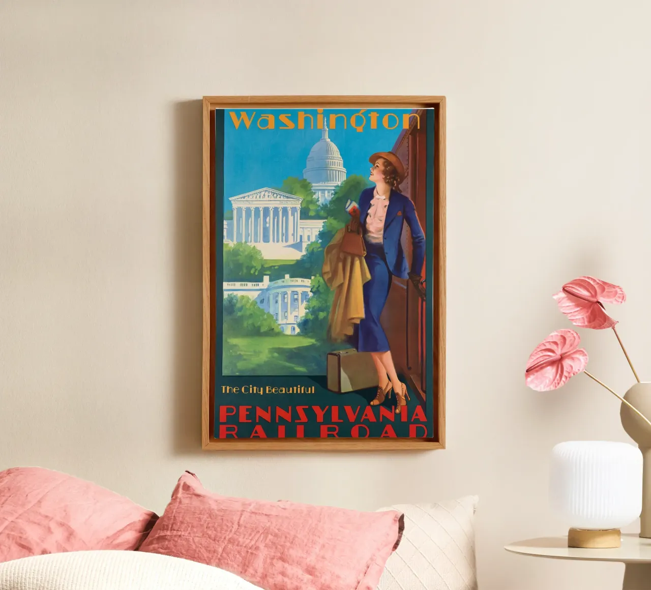 Poster d'epoca su Washington D.C., ferrovia della Pennsylvania, viaggio tela con Cornice a cassetta da homdeco