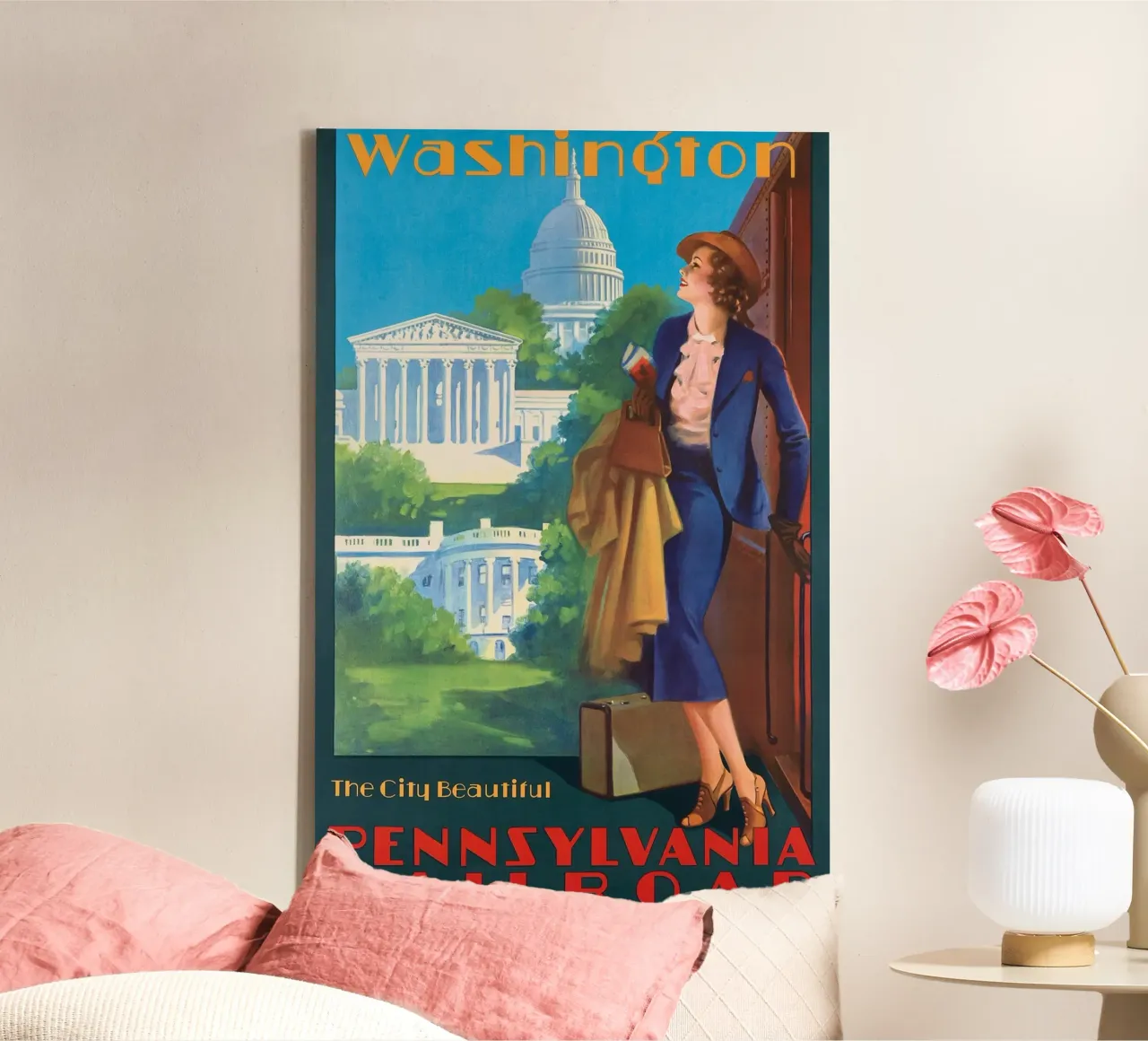 Poster d'epoca su Washington D.C., ferrovia della Pennsylvania, viaggio tela con Cornice a cassetta da homdeco