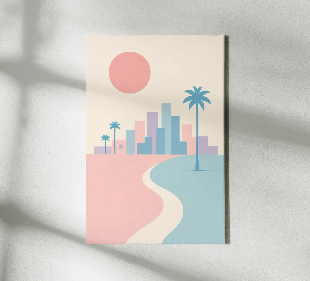 Costa pastello della California - Palmieri, edifici e spiagge minime tela con Cornice a cassetta da JETLAG | affiches voyage