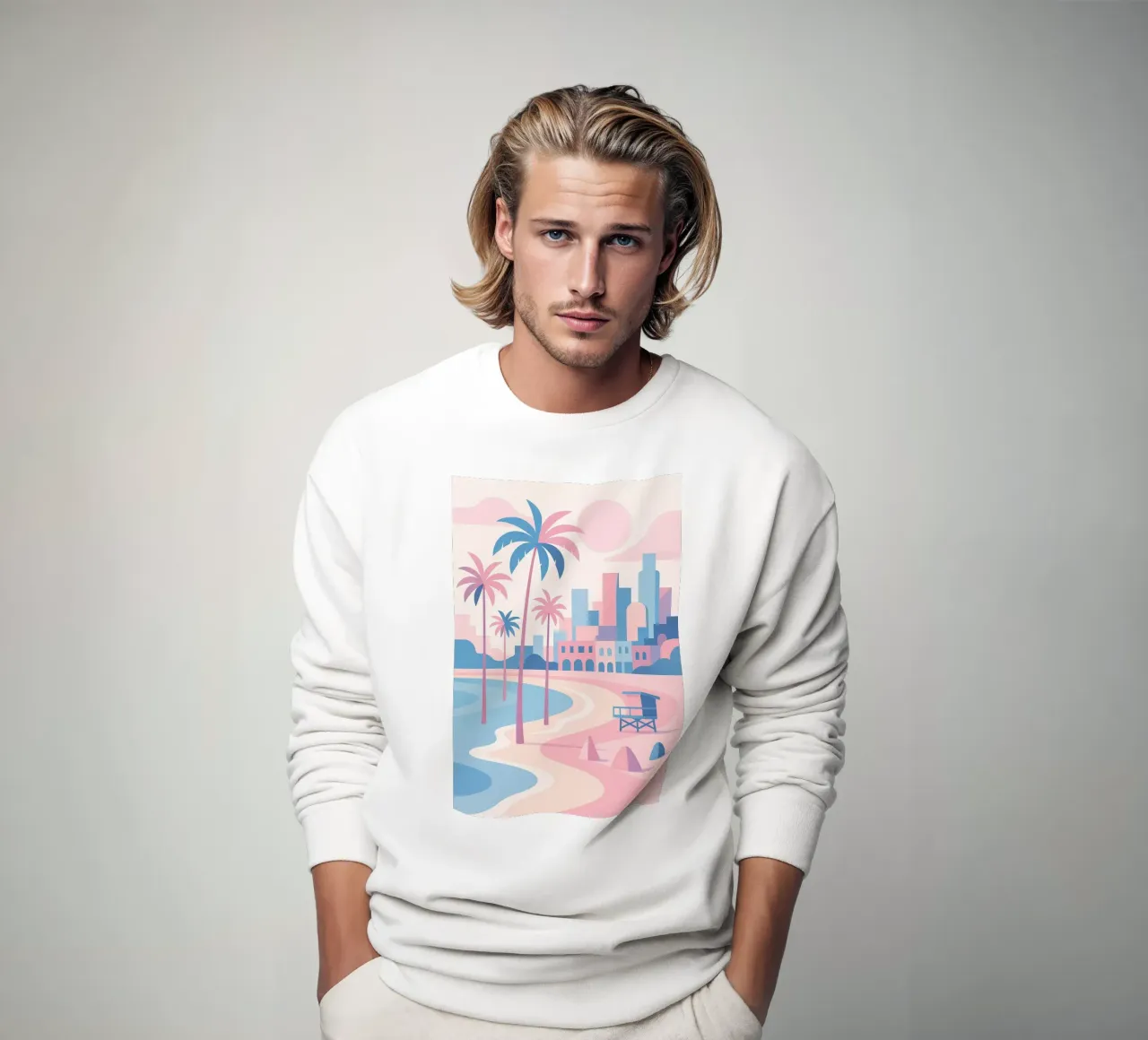 Venice Beach Paradise - Plage pastello e skyline artistico felpa da JETLAG | affiches voyage