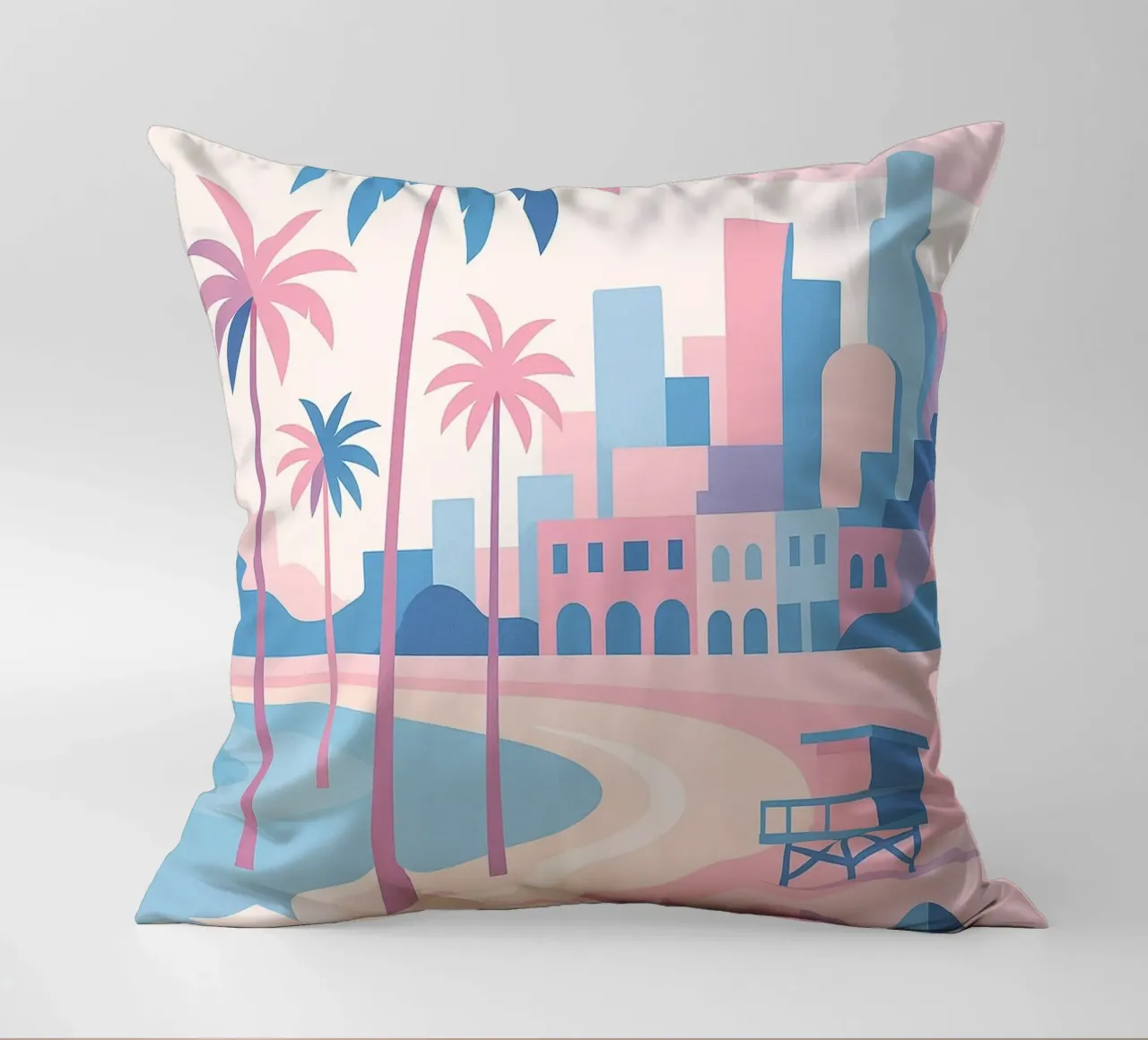 Venice Beach Paradise - Plage pastello e skyline artistico cuscino da JETLAG | affiches voyage