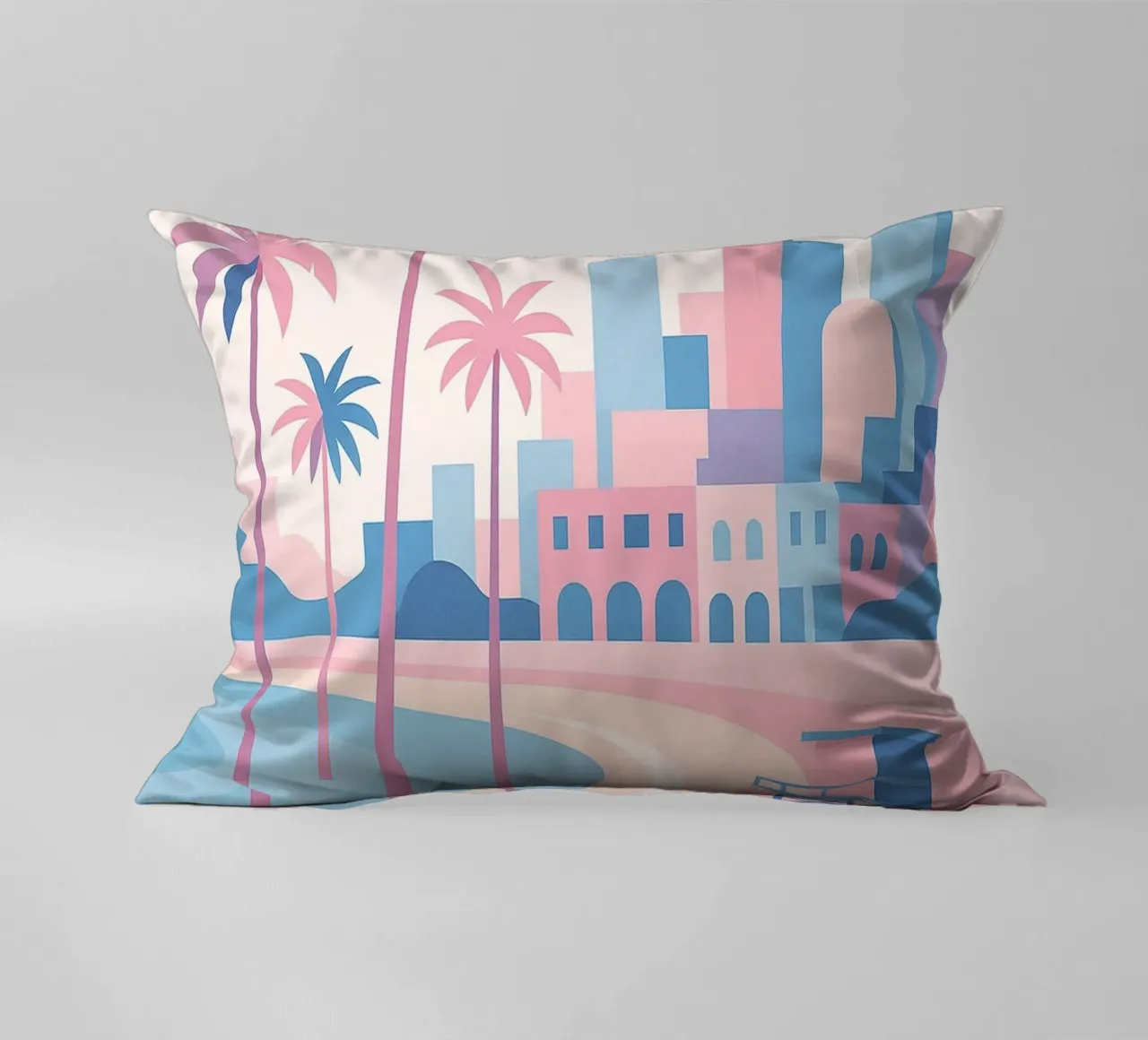 Venice Beach Paradise - Plage pastello e skyline artistico cuscino da JETLAG | affiches voyage