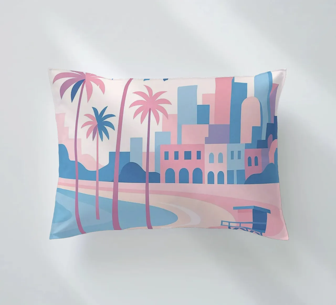 Venice Beach Paradise - Plage pastello e skyline artistico cuscino da JETLAG | affiches voyage