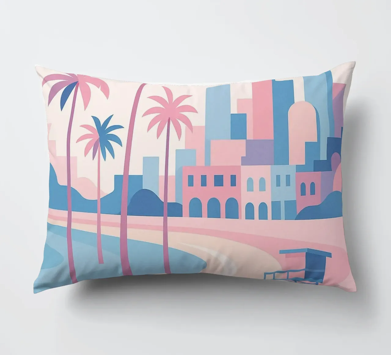 Venice Beach Paradise - Plage pastello e skyline artistico cuscino da JETLAG | affiches voyage