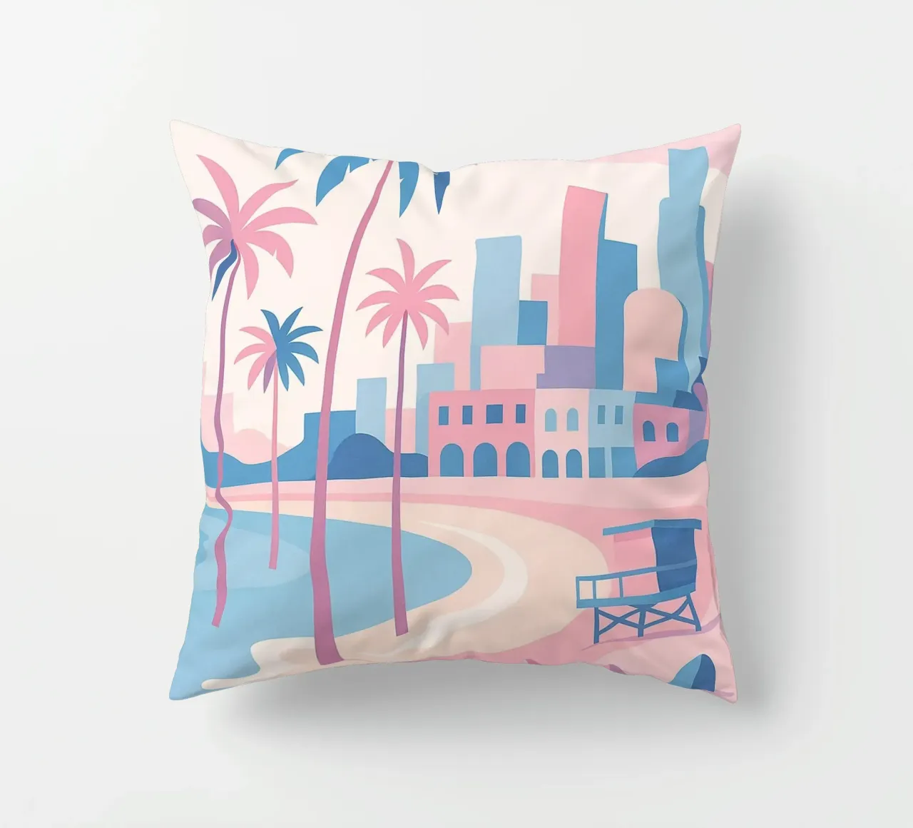 Venice Beach Paradise - Plage pastello e skyline artistico cuscino da JETLAG | affiches voyage