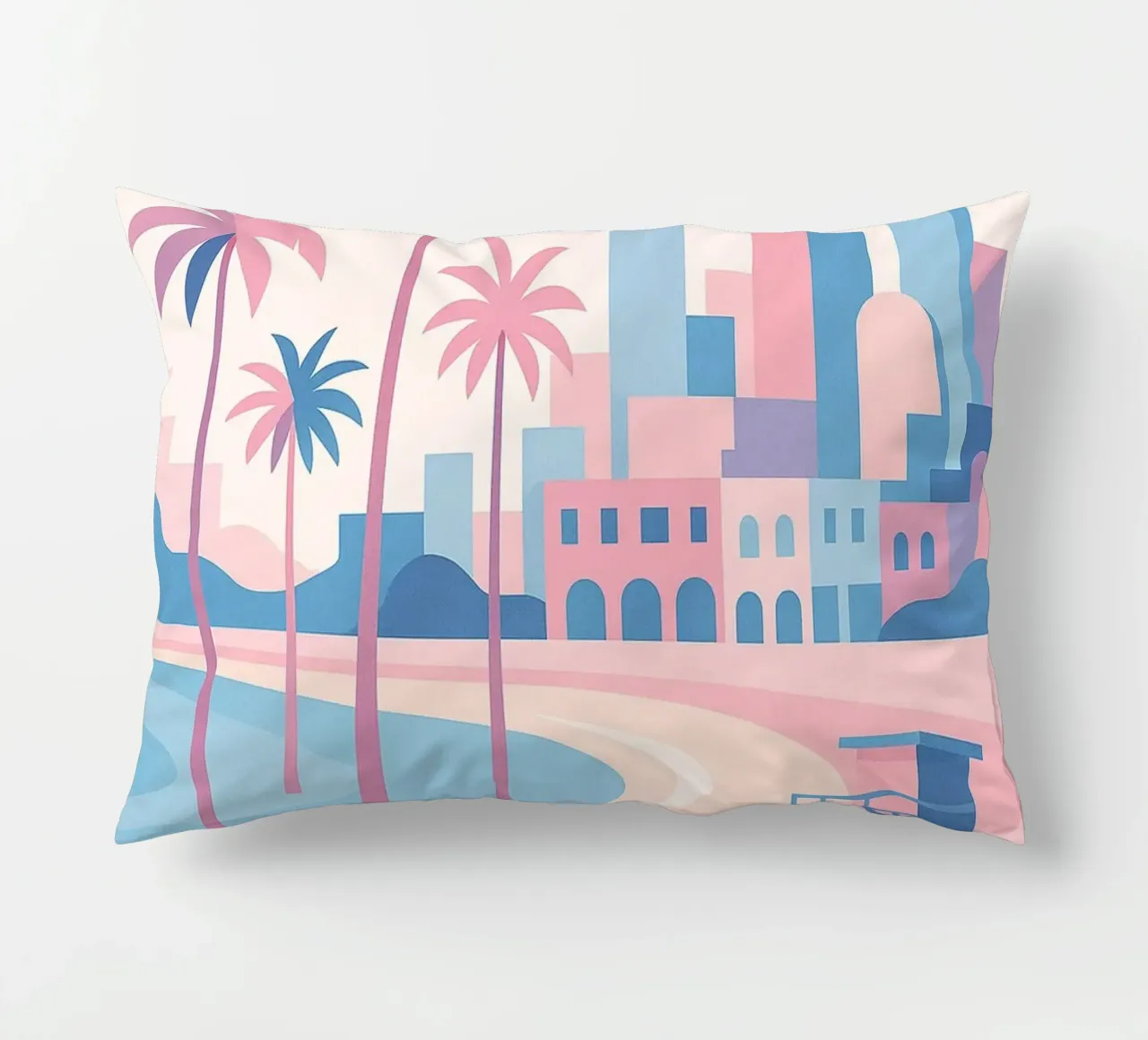 Venice Beach Paradise - Plage pastello e skyline artistico cuscino da JETLAG | affiches voyage