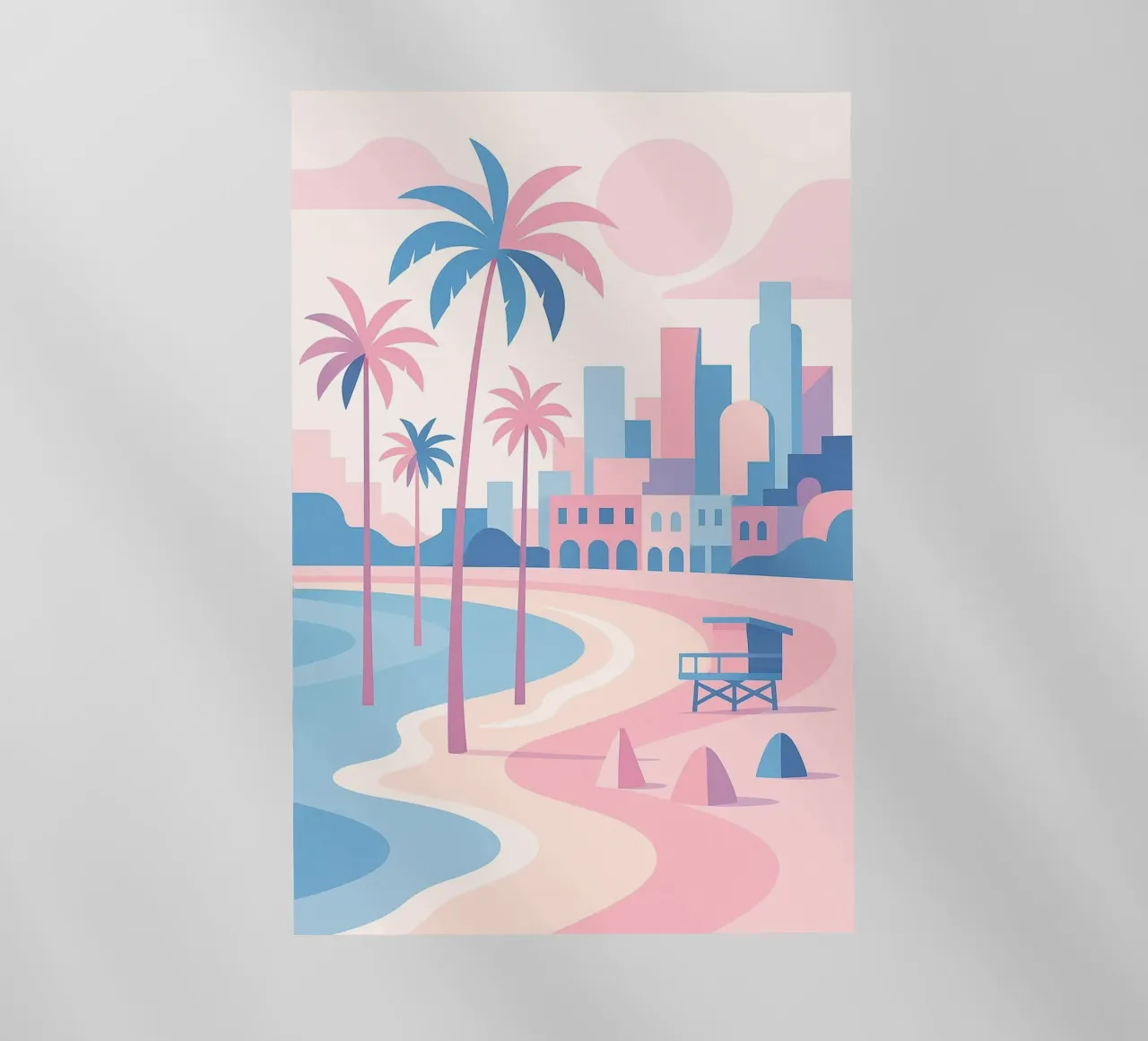 Venice Beach Paradise - Plage pastello e skyline artistico pellicola backlit da JETLAG | affiches voyage