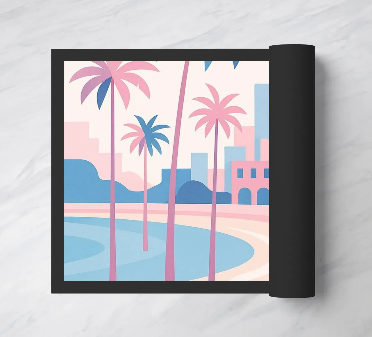 Venice Beach Paradise - Plage pastello e skyline artistico zerbino da JETLAG | affiches voyage