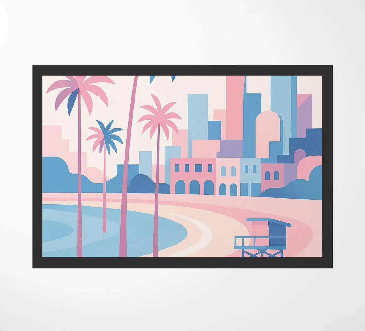 Venice Beach Paradise - Plage pastello e skyline artistico zerbino da JETLAG | affiches voyage
