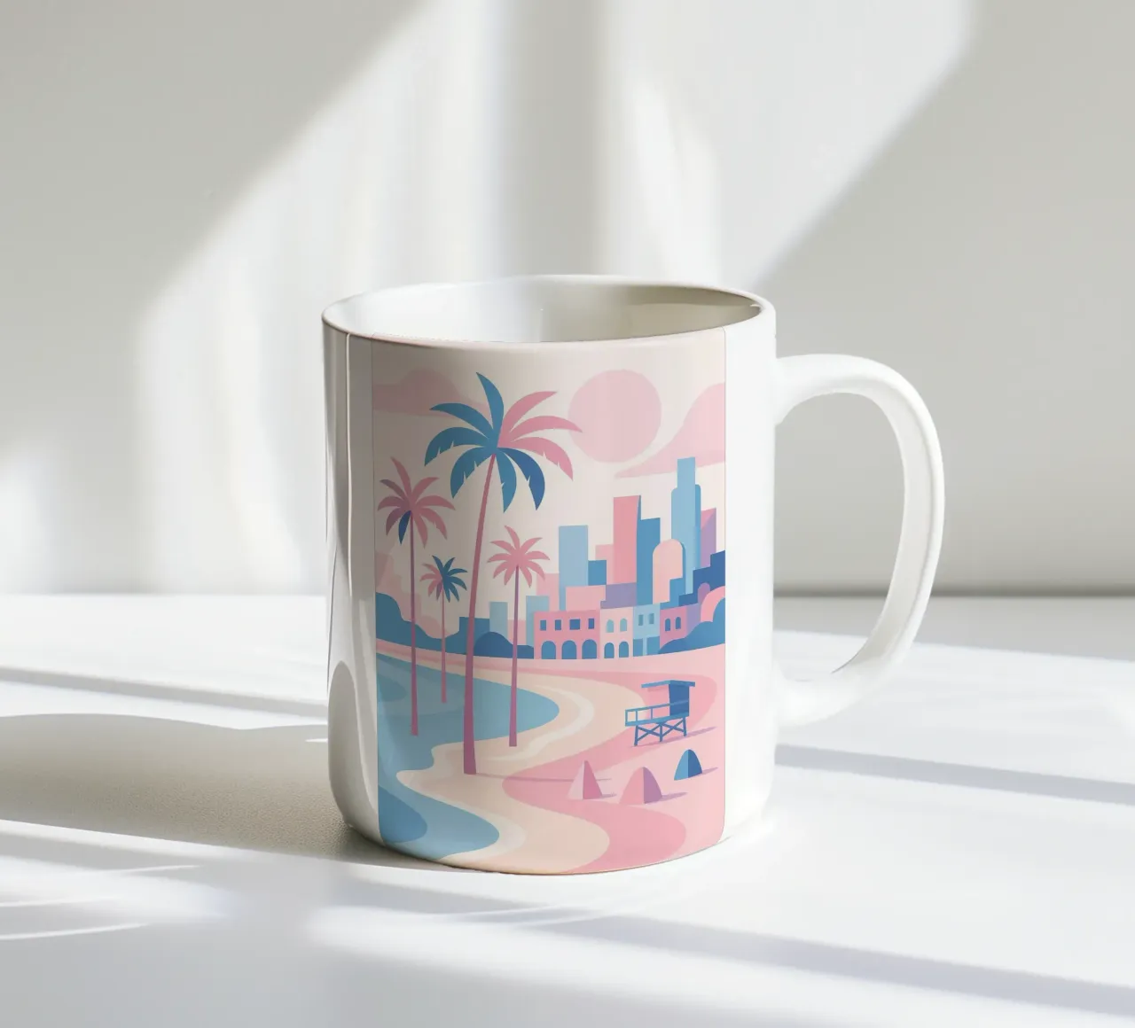 Venice Beach Paradise - Plage pastello e skyline artistico tazza in ceramica da JETLAG | affiches voyage
