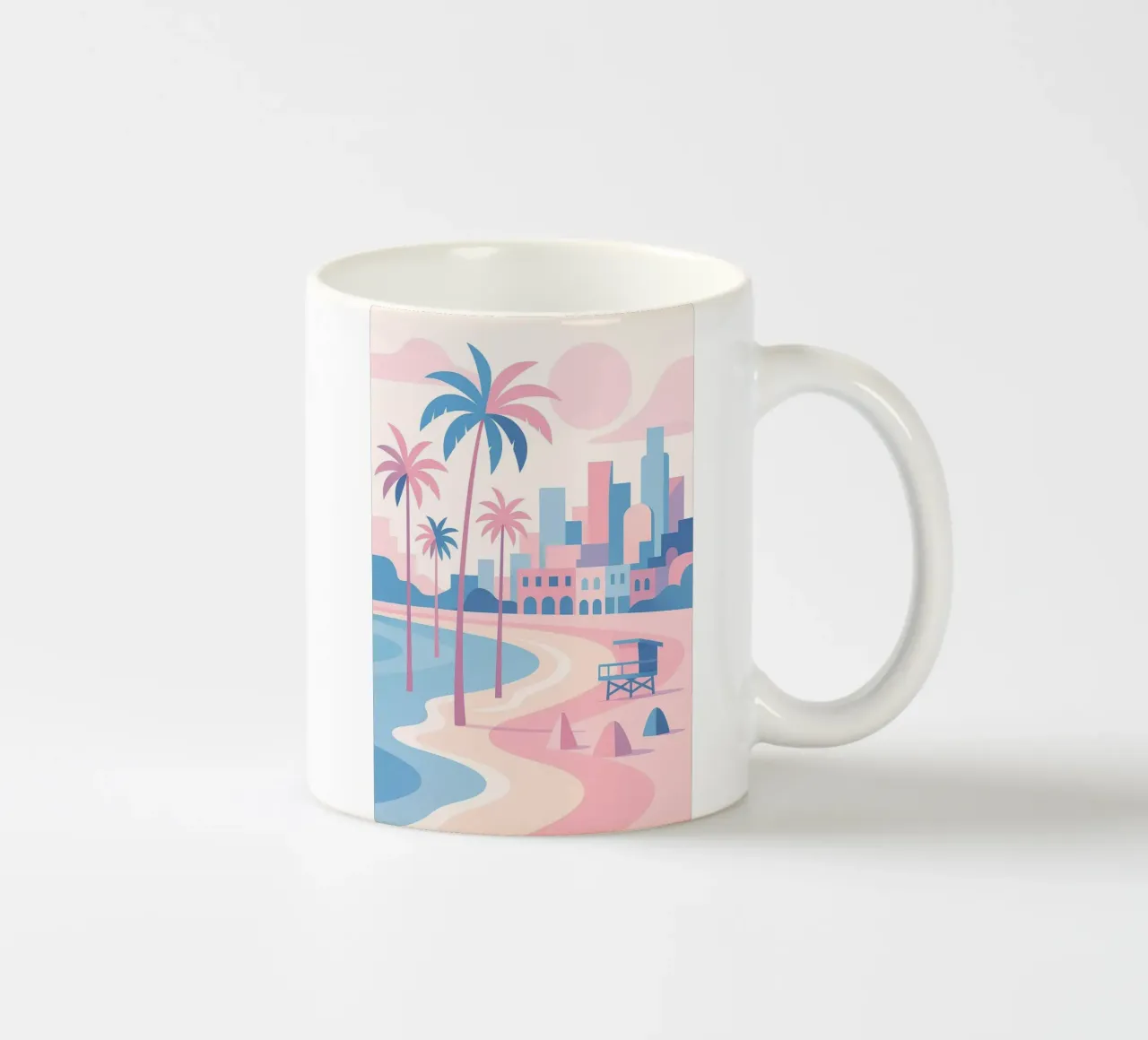 Venice Beach Paradise - Plage pastello e skyline artistico tazza in ceramica da JETLAG | affiches voyage
