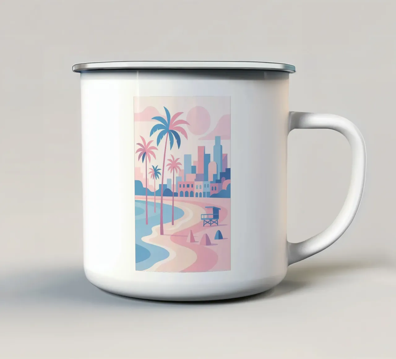 Venice Beach Paradise - Plage pastello e skyline artistico tazza in smalto da JETLAG | affiches voyage
