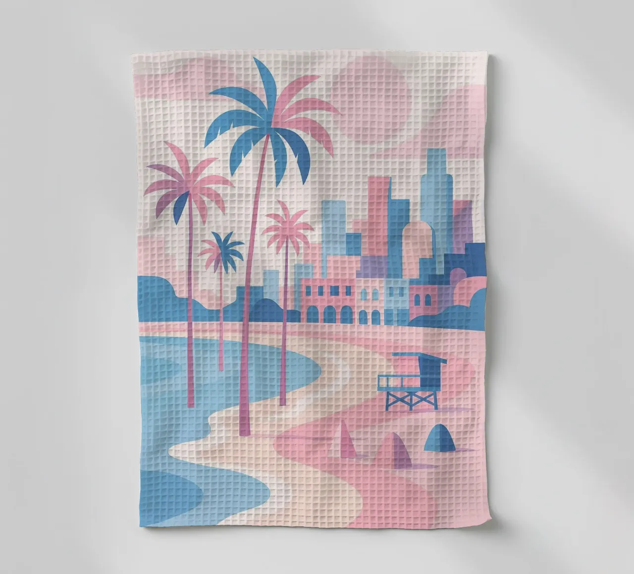 Venice Beach Paradise - Plage pastello e skyline artistico canovaccio da cucina da JETLAG | affiches voyage