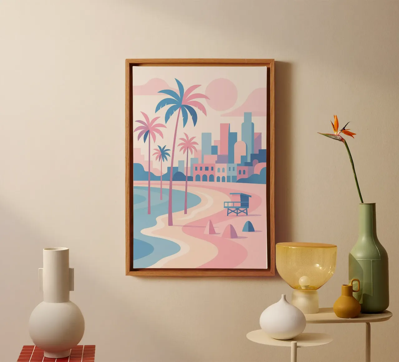 Venice Beach Paradise - Plage pastel & skyline arty canvas met Baklijst van JETLAG | affiches voyage