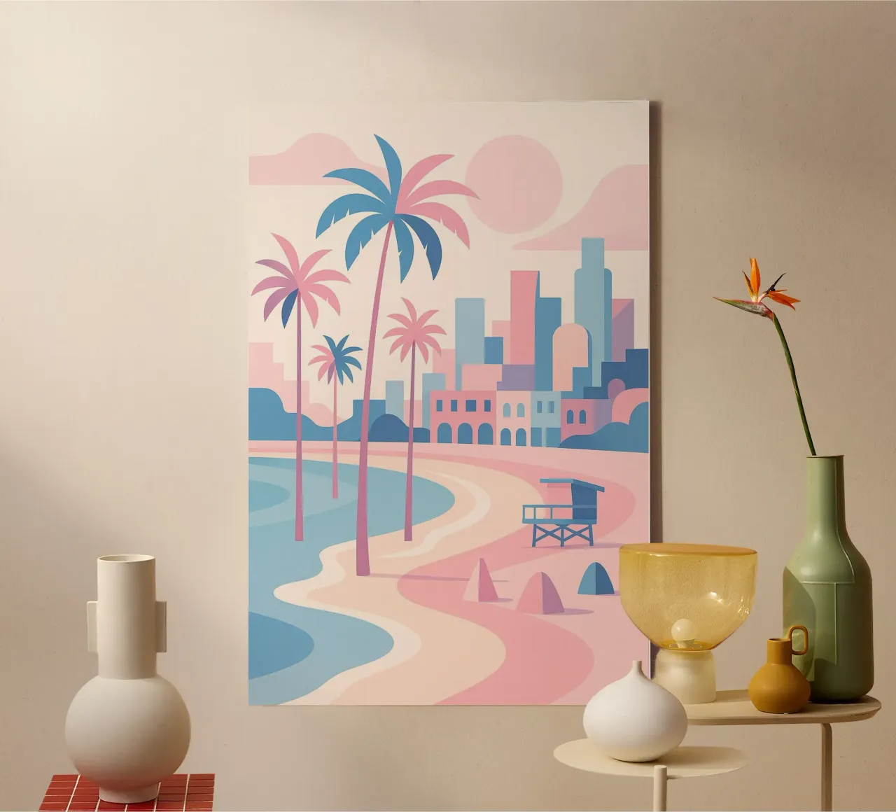 Venice Beach Paradise - Plage pastel & skyline arty canvas met Baklijst van JETLAG | affiches voyage