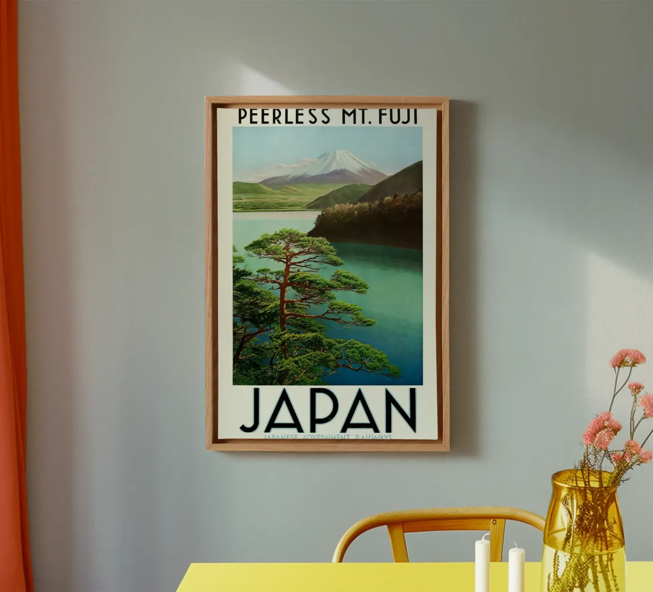 Il monte Fuji senza pari, poster di viaggio d'epoca del Giappone, Rai giapponese tela con Cornice a cassetta da homdeco