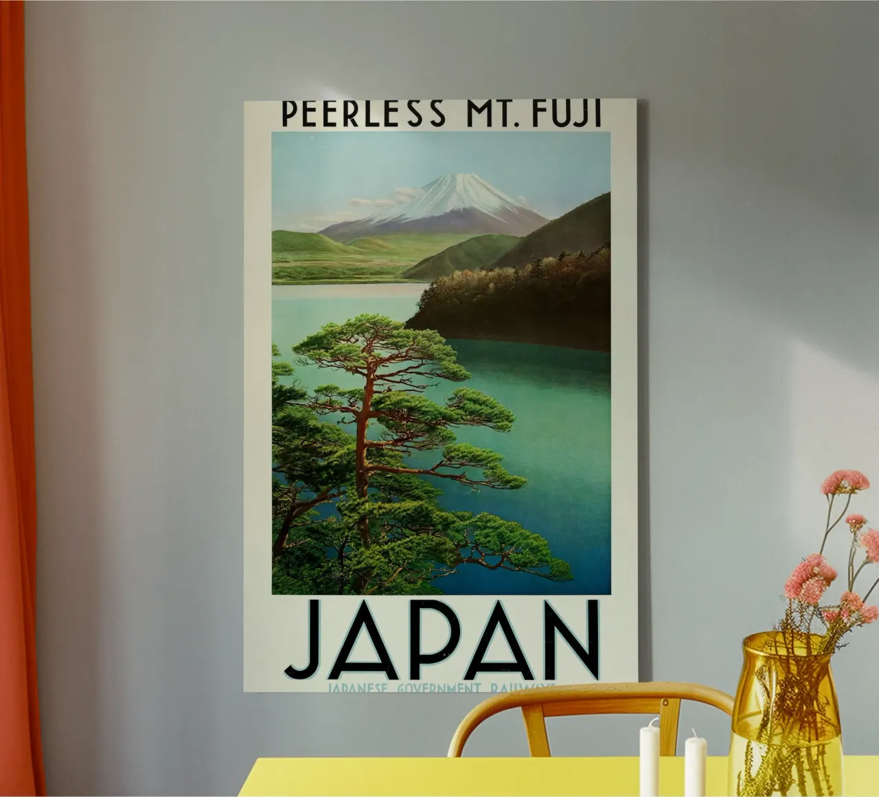 Il monte Fuji senza pari, poster di viaggio d'epoca del Giappone, Rai giapponese tela con Cornice a cassetta da homdeco