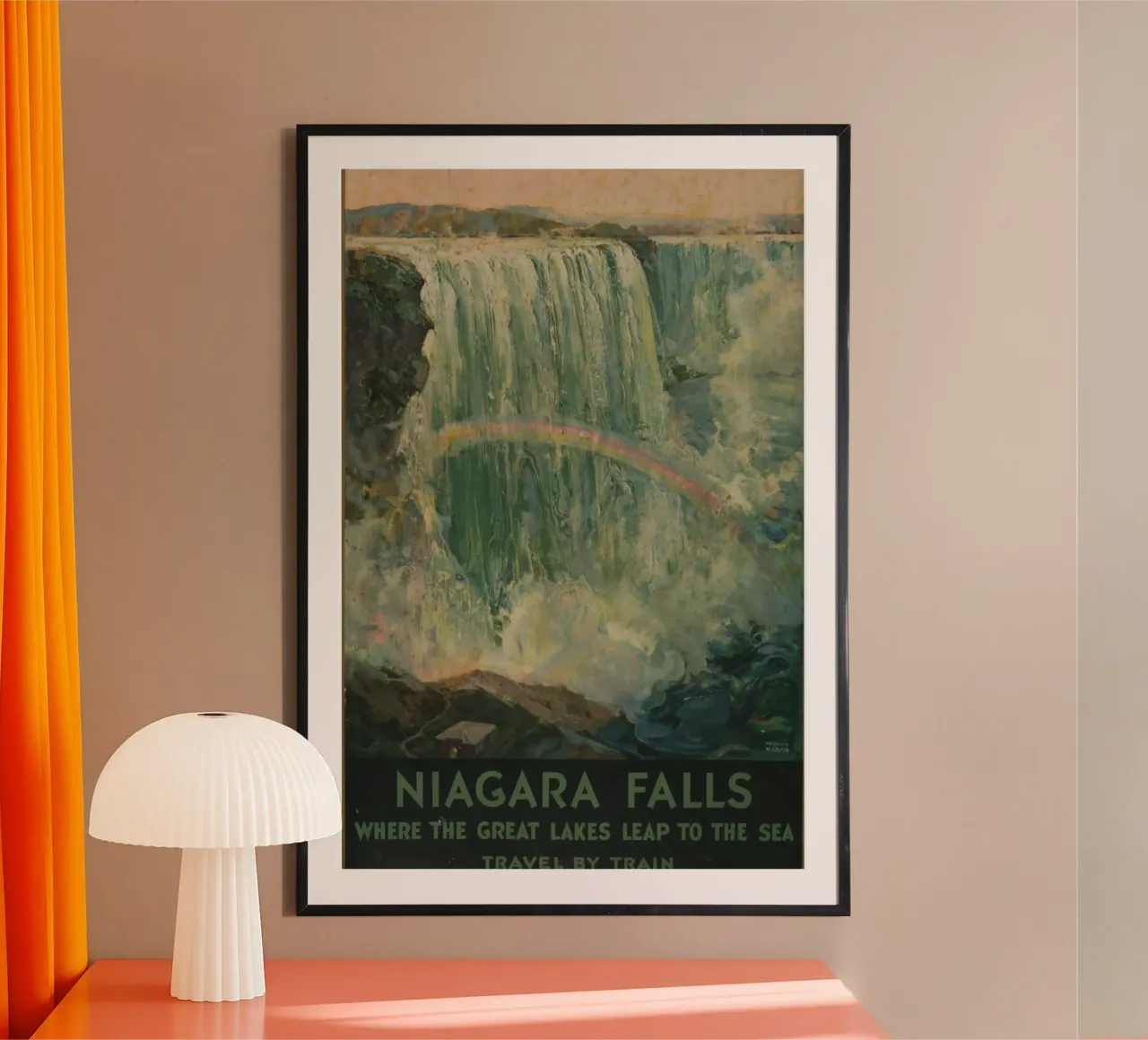Poster d'epoca sulle cascate del Niagara, viaggio retrò, arte delle cascate, T poster con telaio in plastica da homdeco